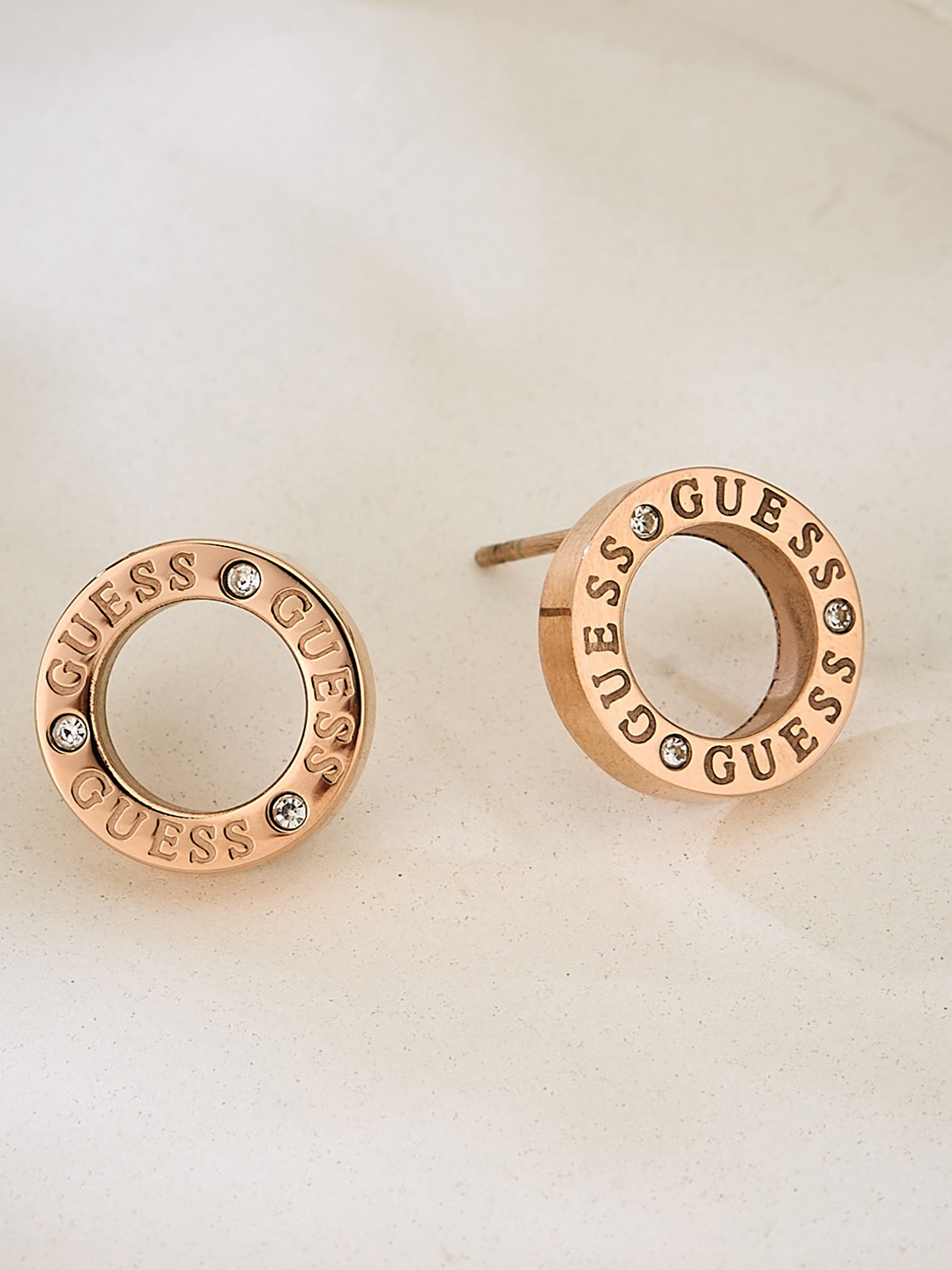 Guess Women Circle Lights Rose Gold Pleated Steel Studs Earrings