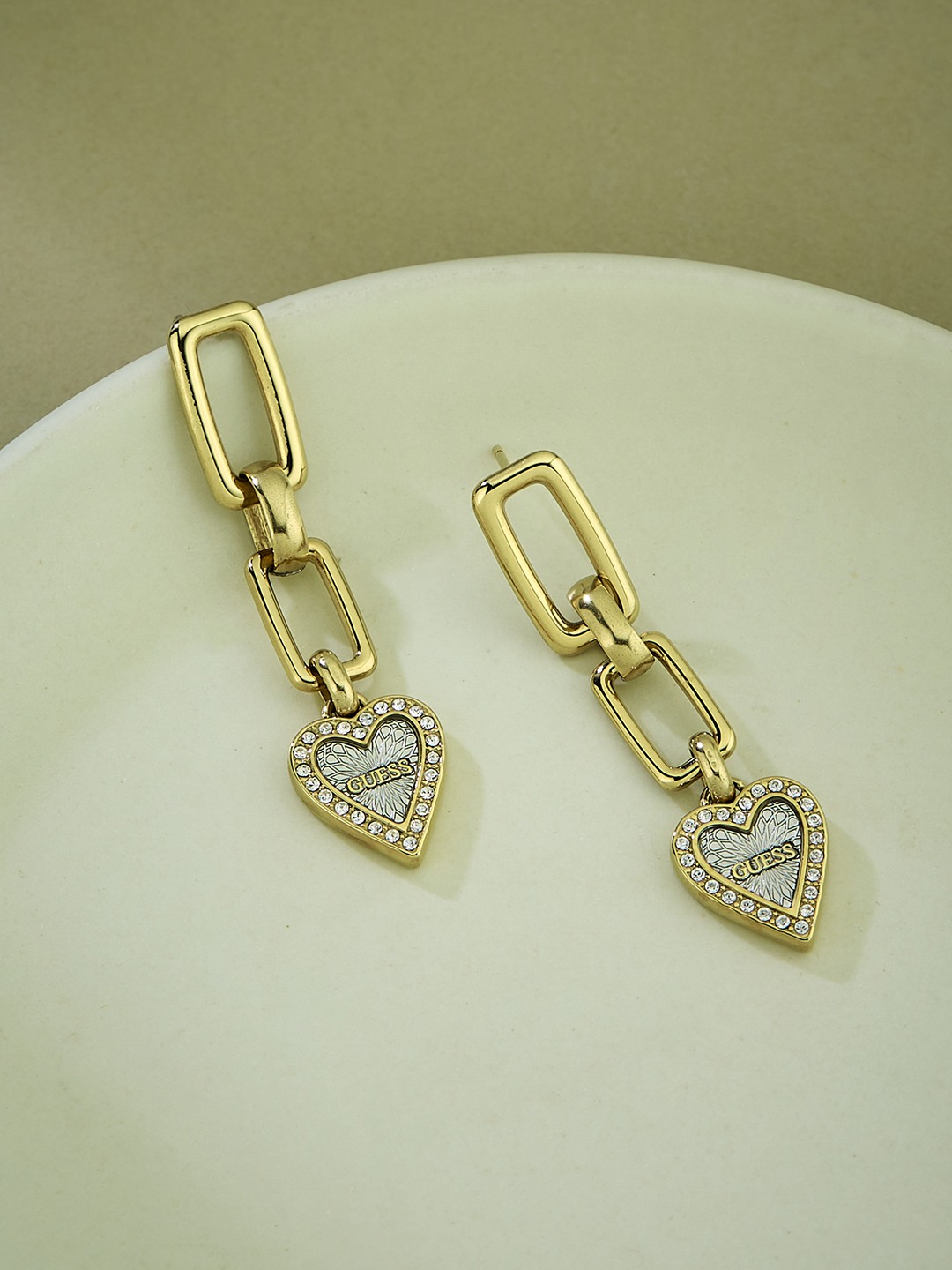 Guess Women Stainless Steel Crystal Love Me Tender Drops Danglers