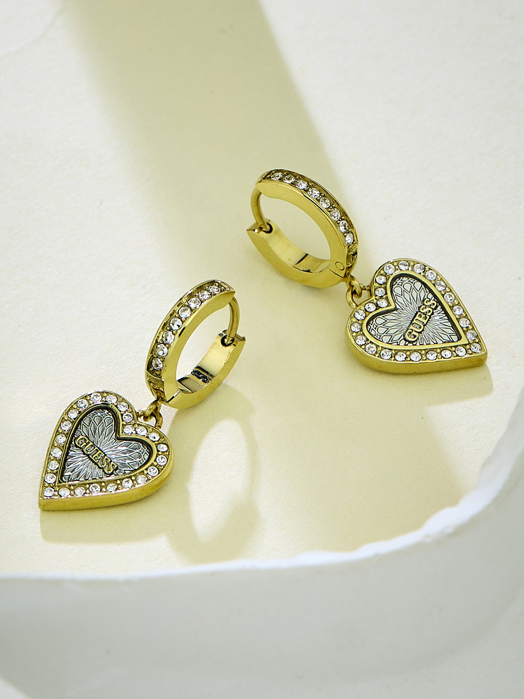 Guess Women Stainless Steel Crystal Love Me Tender Hoops Earrings