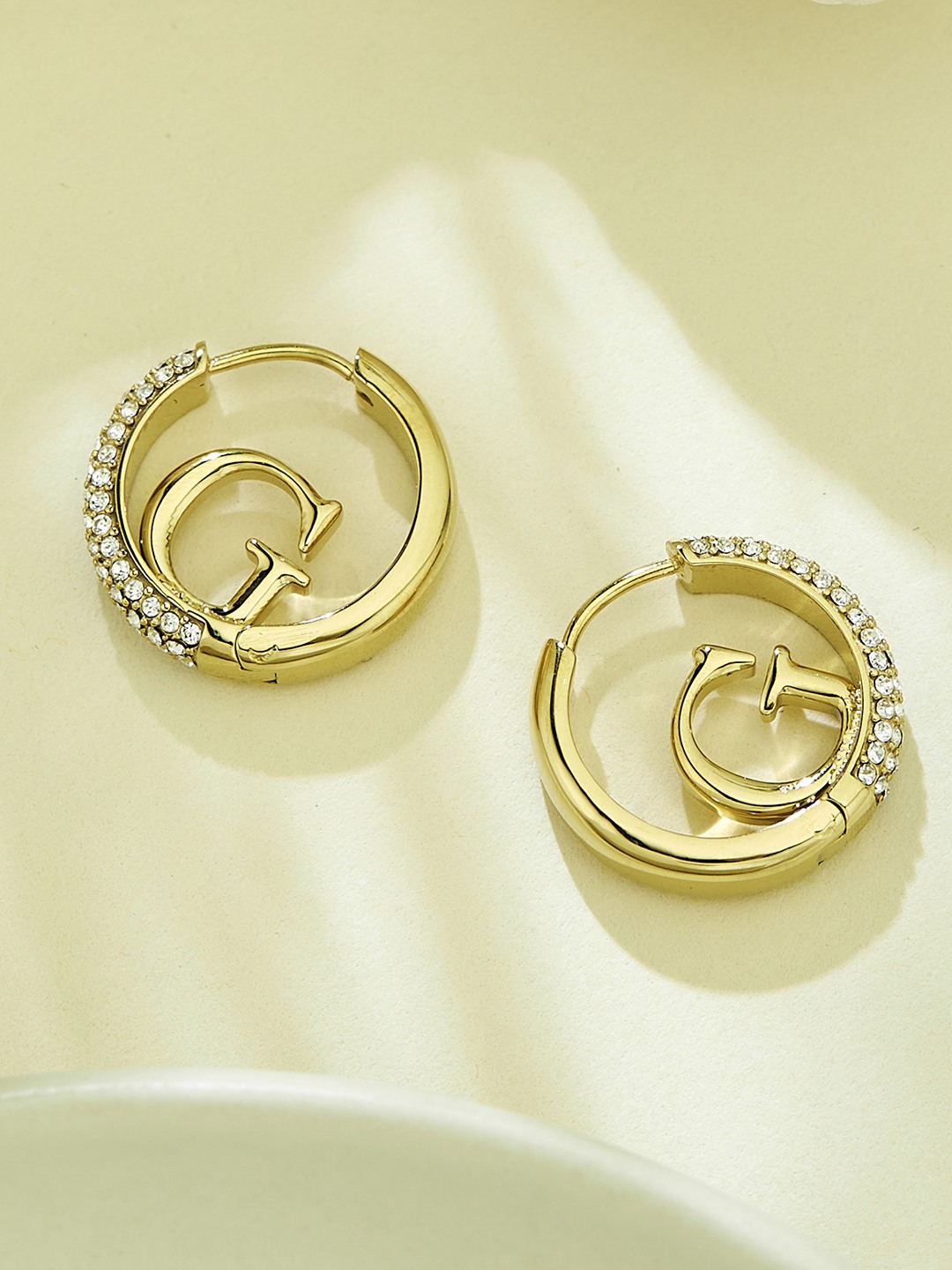 Guess Women Stainless Steel Crystal Crazy Earrings Hoops Earrings