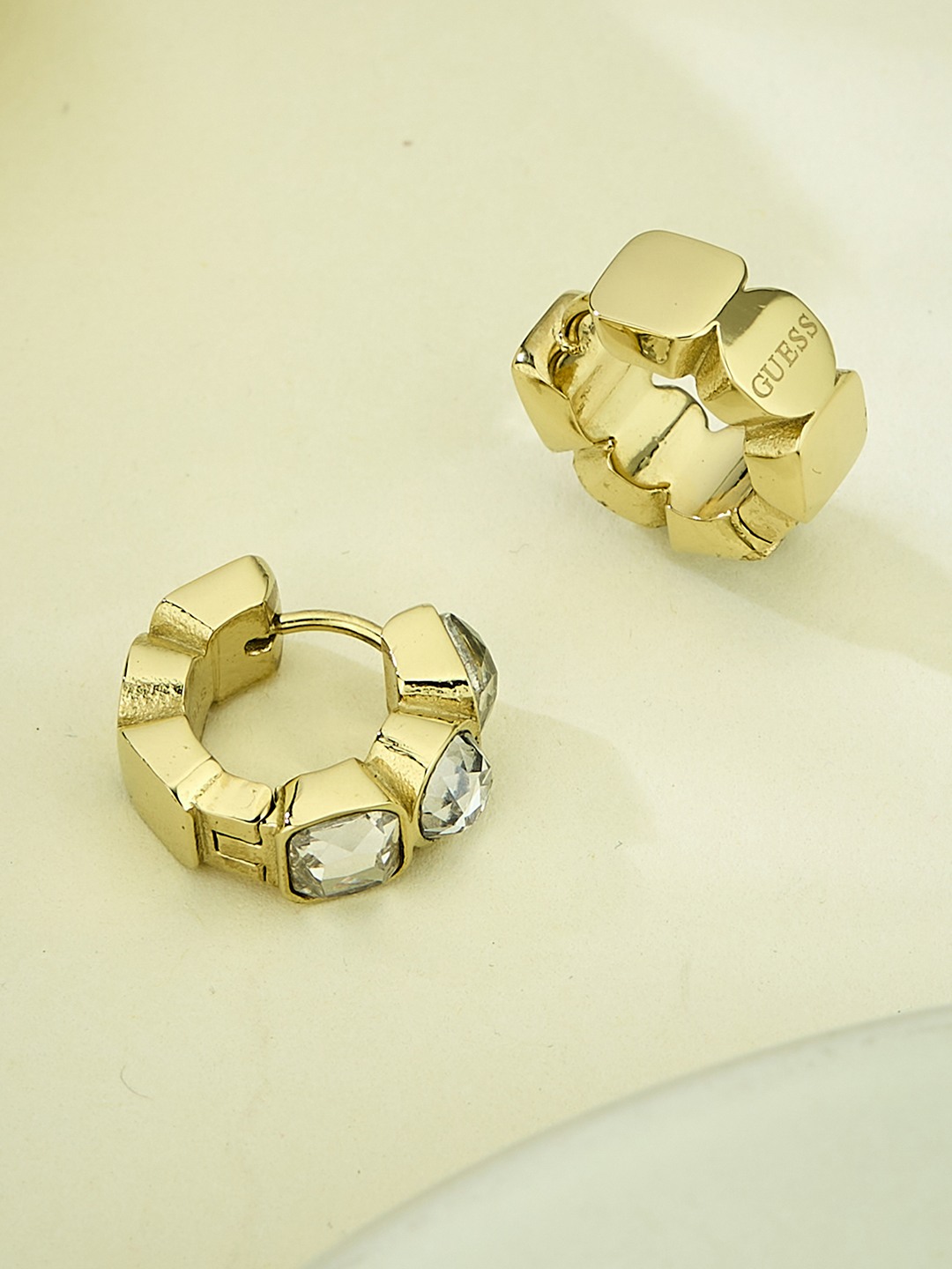 Guess Women Stainless Steel Crystal Crazy Earrings Hoops Earrings