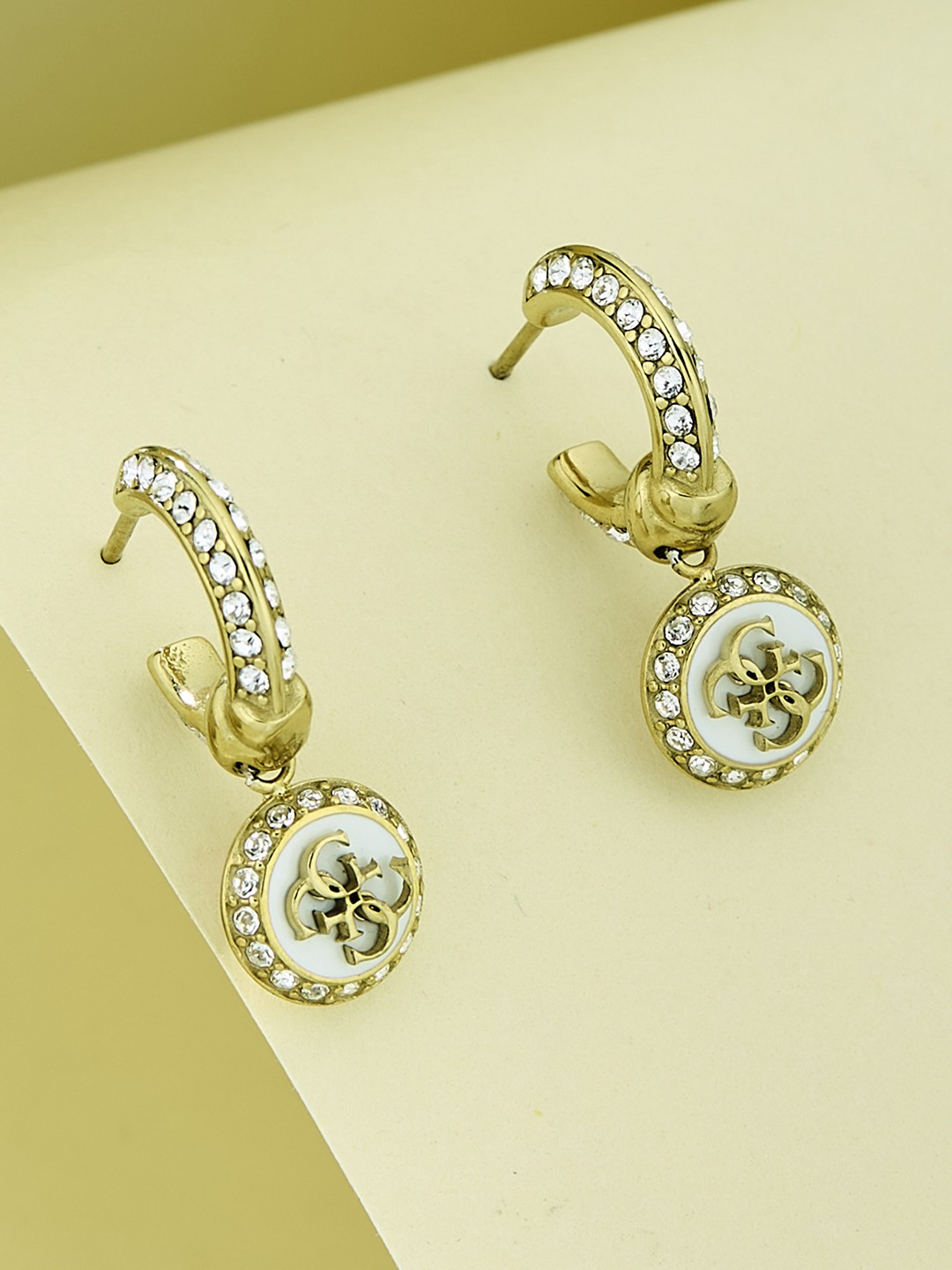 Guess Women Stainless Steel Crystal Knot You Hoops Earrings