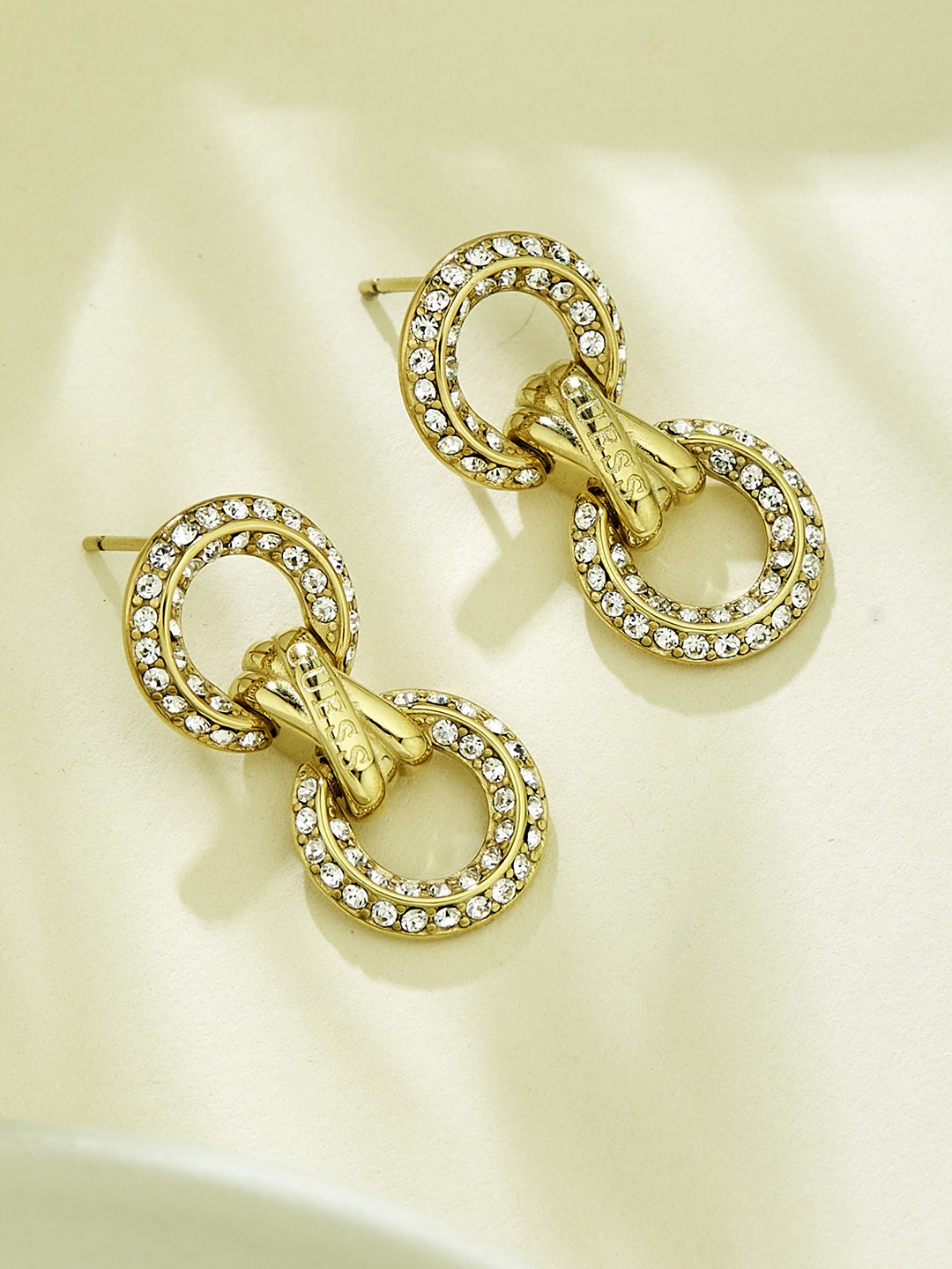 Guess Women Stainless Steel Crystal Knot You Studs Earrings