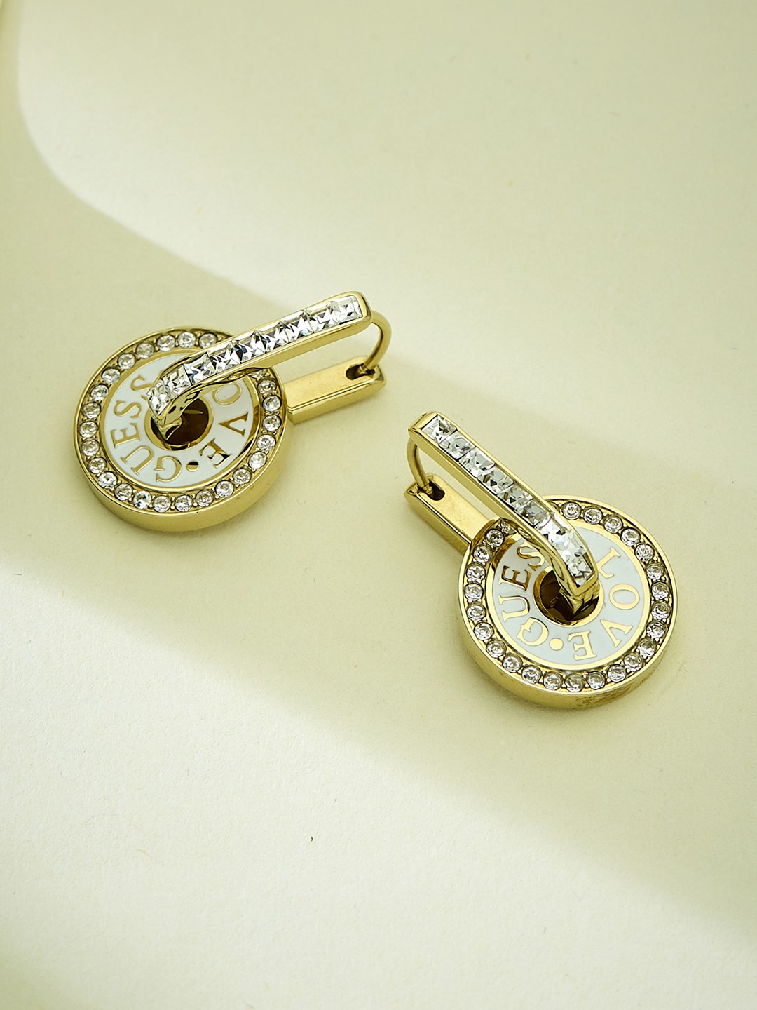 Guess Women Stainless Steel Crystal Love Hoops Earrings