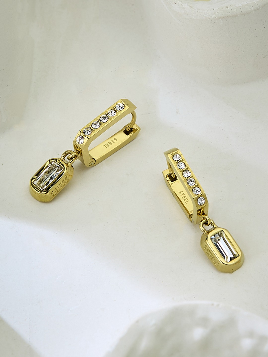 Guess Women Stainless Steel Crystal Hashtag Hoops Earrings