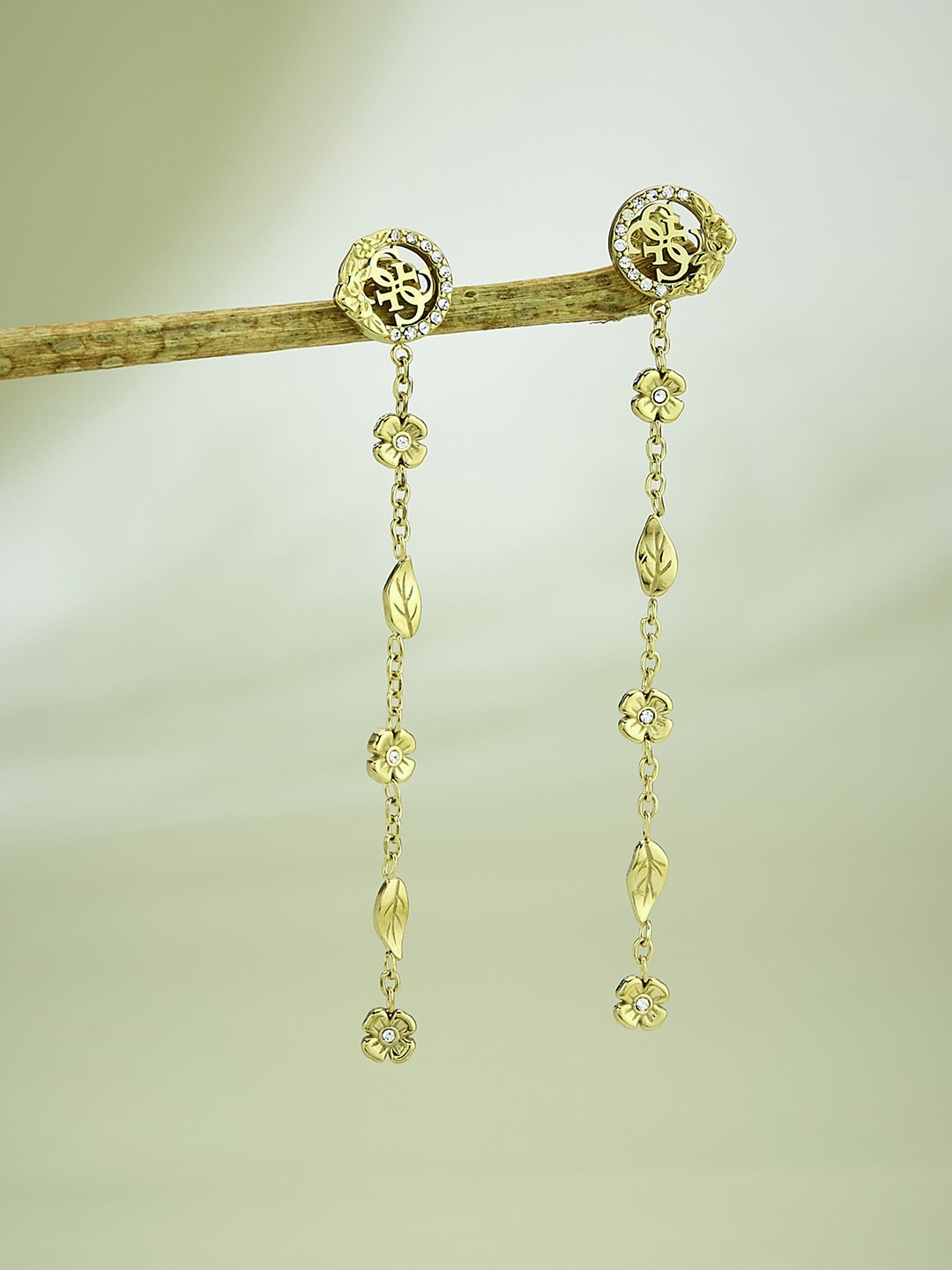 Guess Women Stainless Steel Crystal 4G Love Drops Danglers