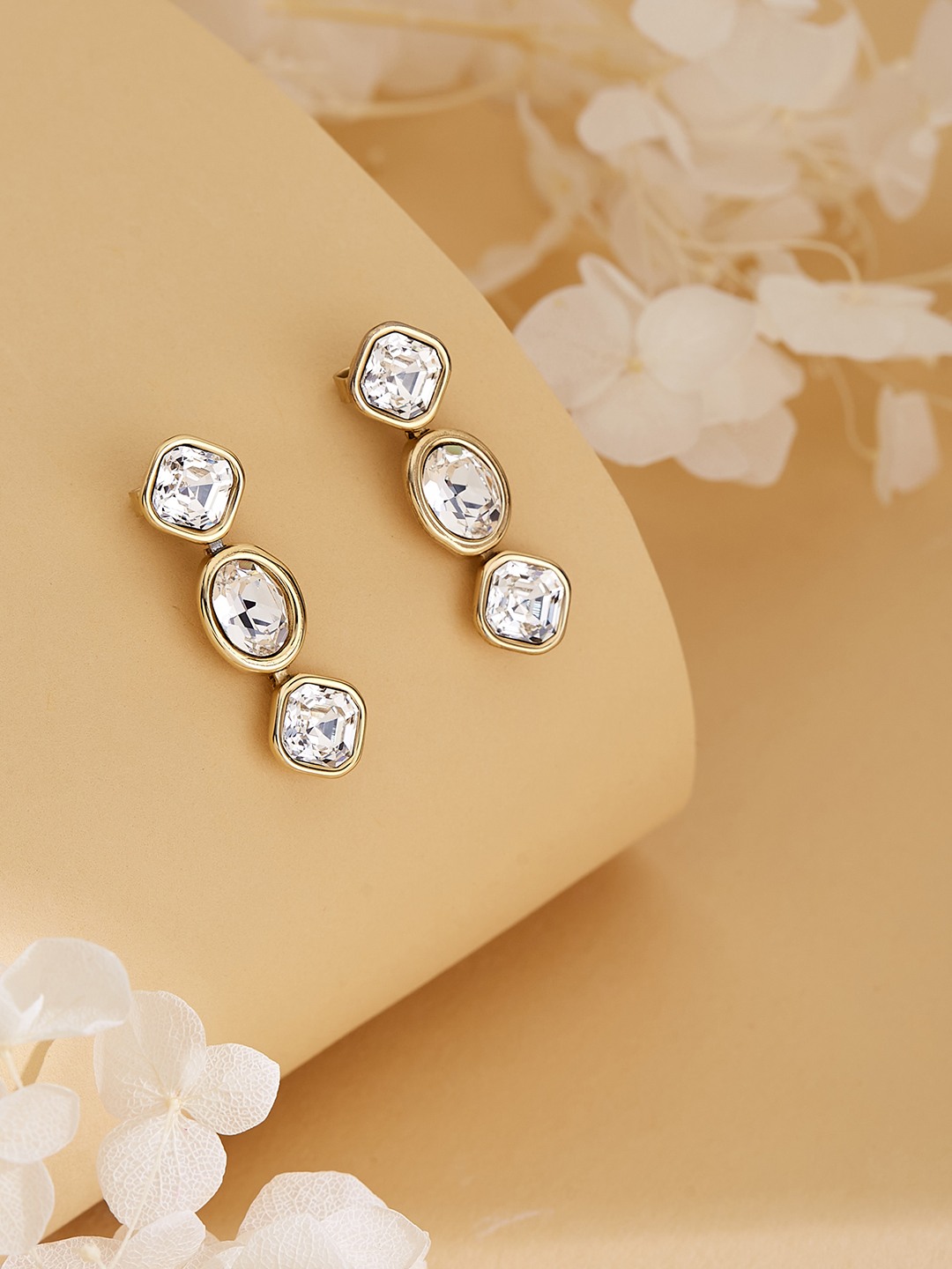 Guess Women Mamounia Gold Pleated Steel Drop Earrings