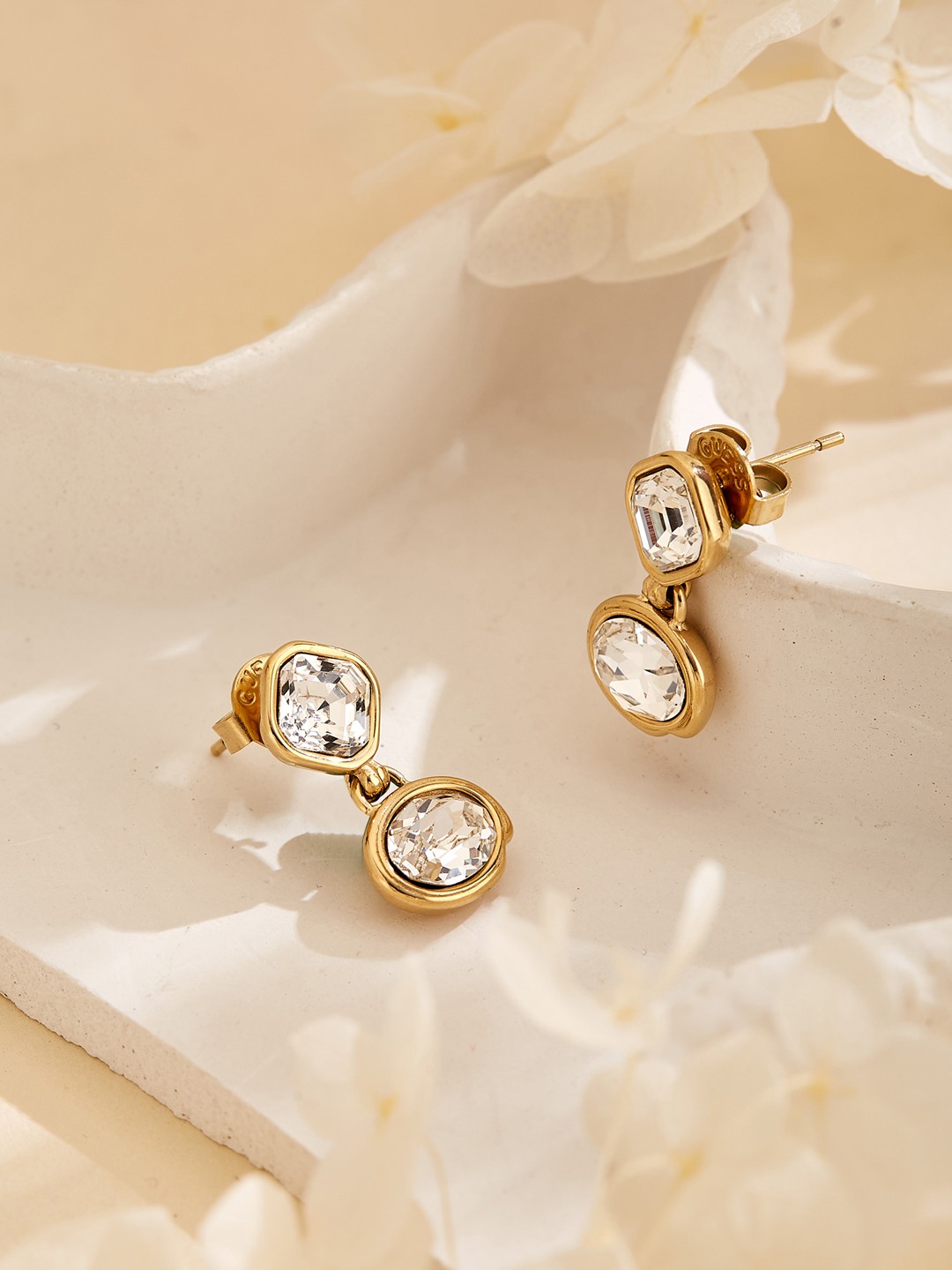 Guess Women Mamounia Gold Pleated Steel Drop Earrings