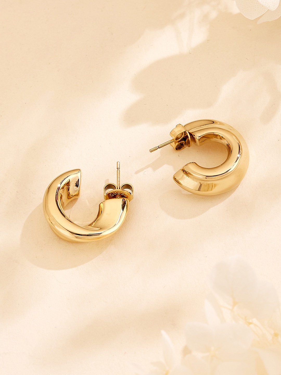Guess Women Berbera Gold Pleated Steel Half Hoop Earrings