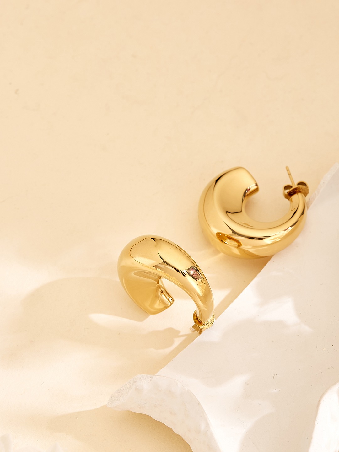 Guess Women Berbera Gold Pleated Steel Half Hoop Earrings
