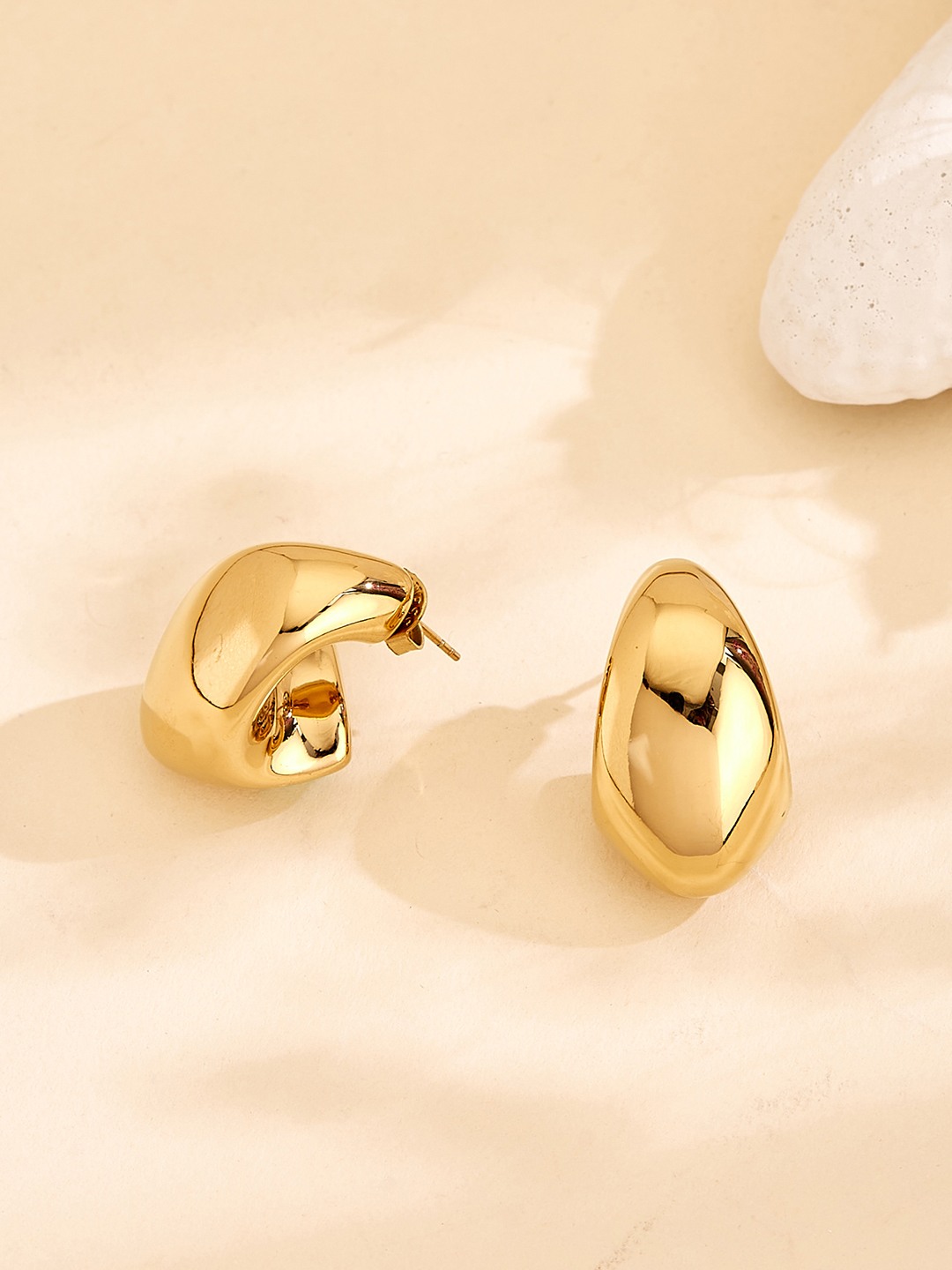 Guess Women Berbera Gold Pleated Steel Half Hoop Earrings