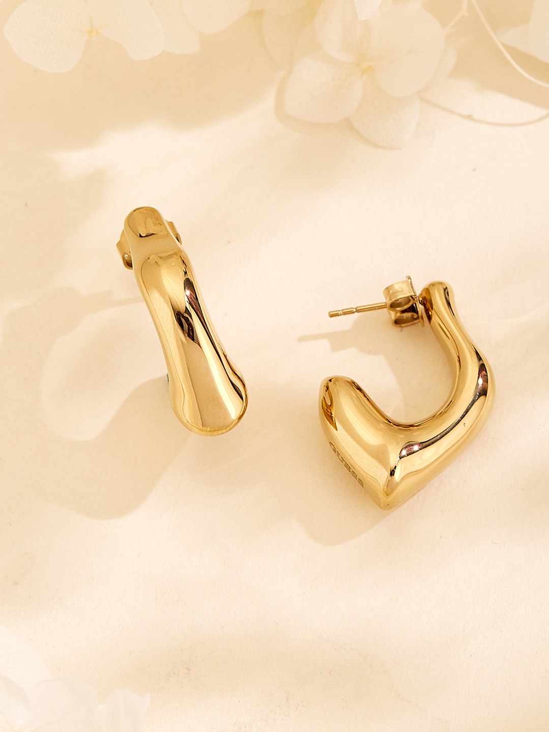 Guess Women Berbera Gold Pleated Steel Half Hoop Earrings