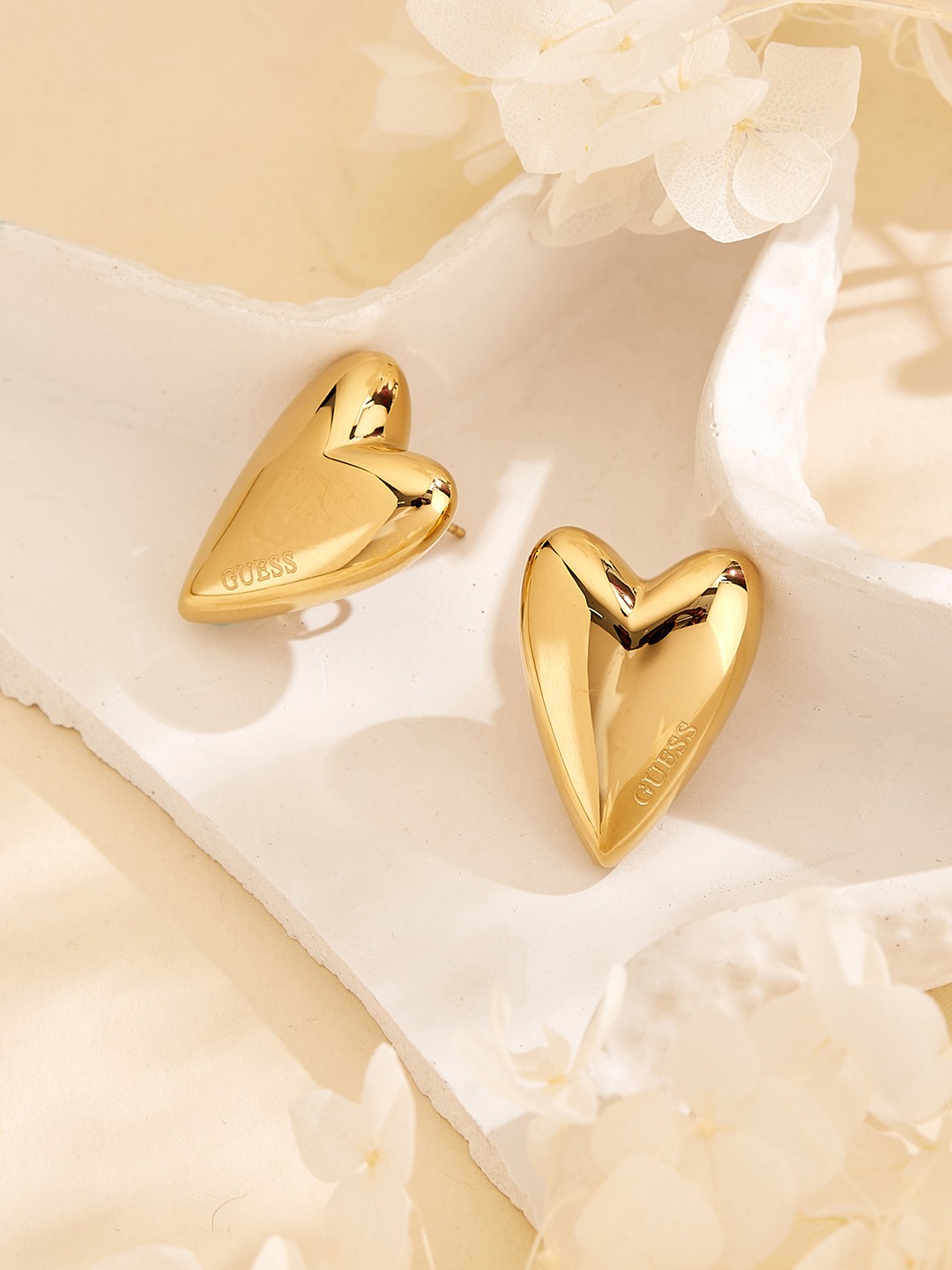 Guess Women Berbera Gold Pleated Steel Studs Earrings