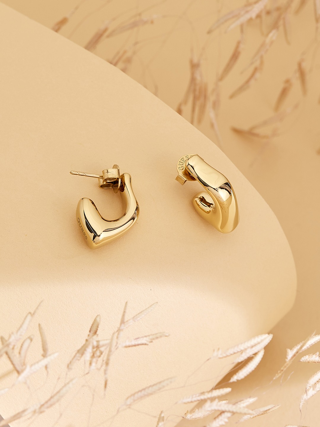 Guess Women Berbera Gold Pleated Steel Half Hoop Earrings