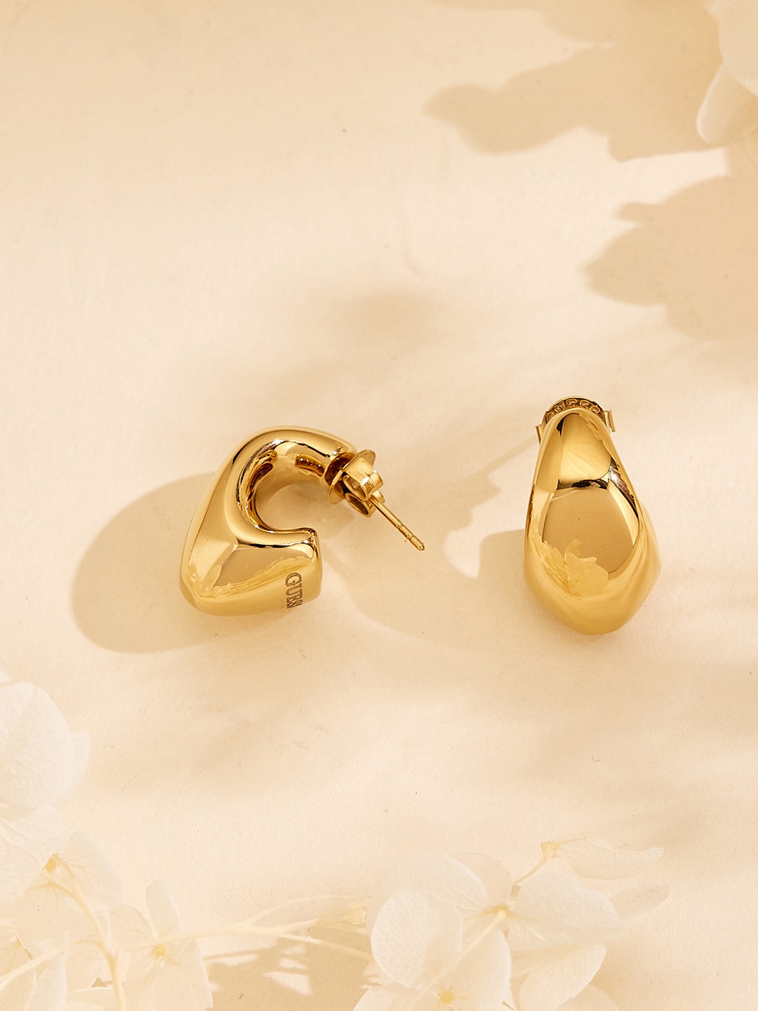 Guess Women Berbera Gold Pleated Steel Half Hoop Earrings