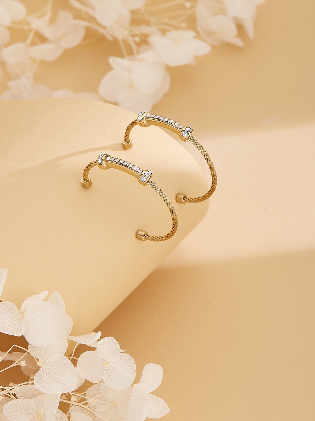 Guess Women Kalybe Gold Pleated Steel Half Hoop Earrings