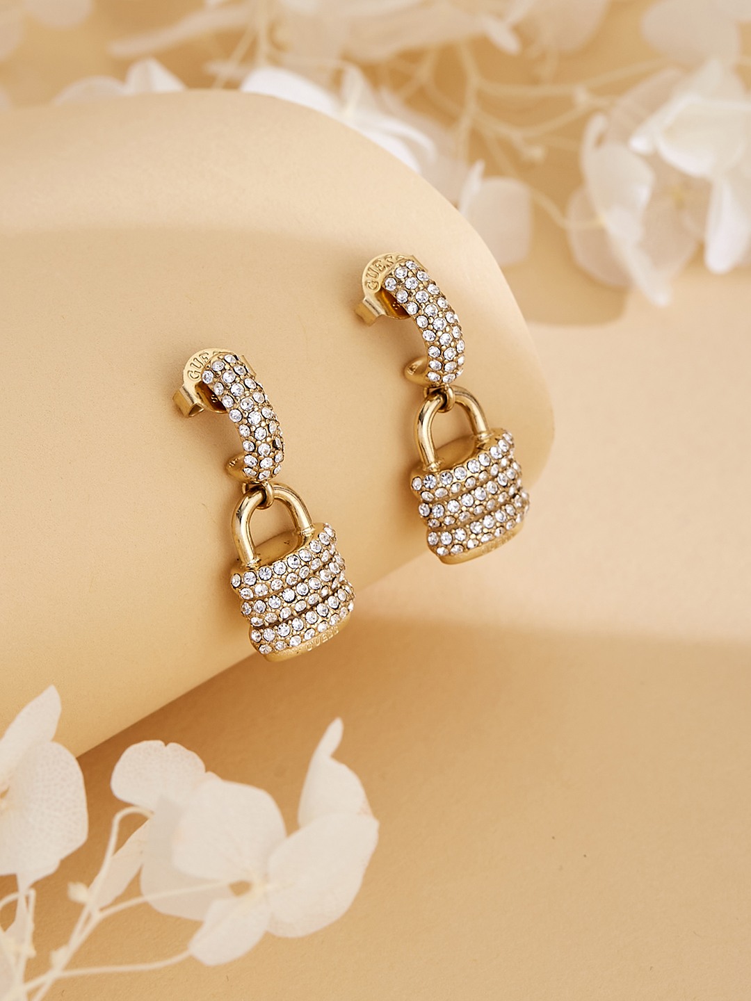 Guess Women My Secret Gold Pleated Steel Drop Earrings