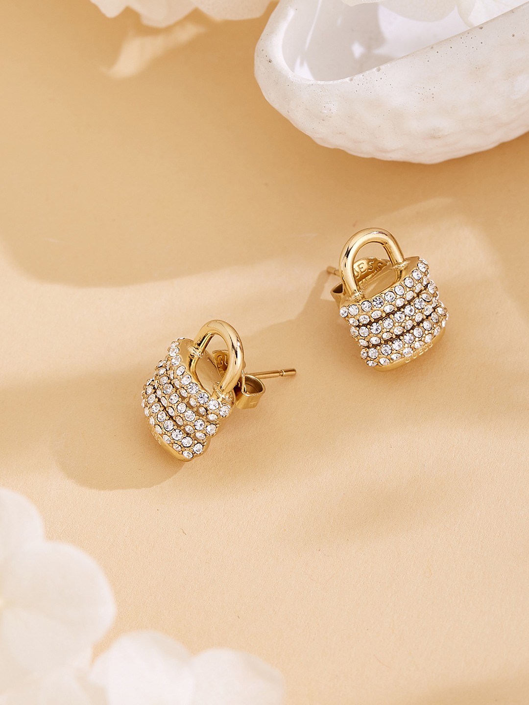 Guess Women My Secret Gold Pleated Steel Drop Earrings