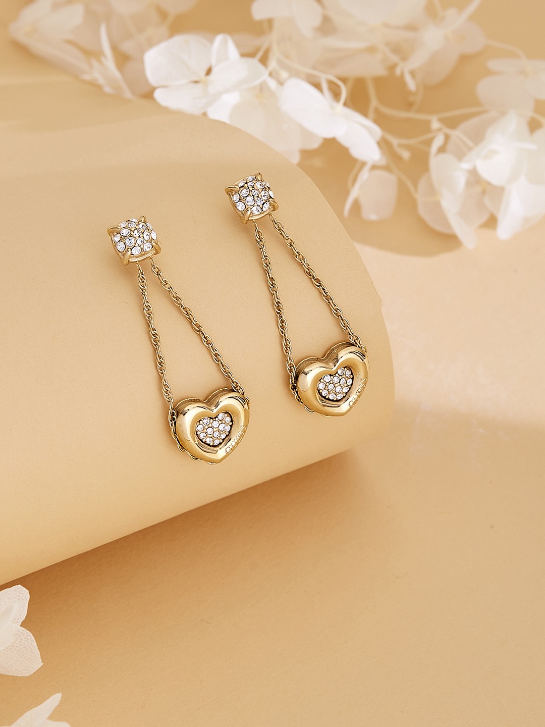 Guess Women L.O.V.E. Gold Pleated Steel Drop Earrings