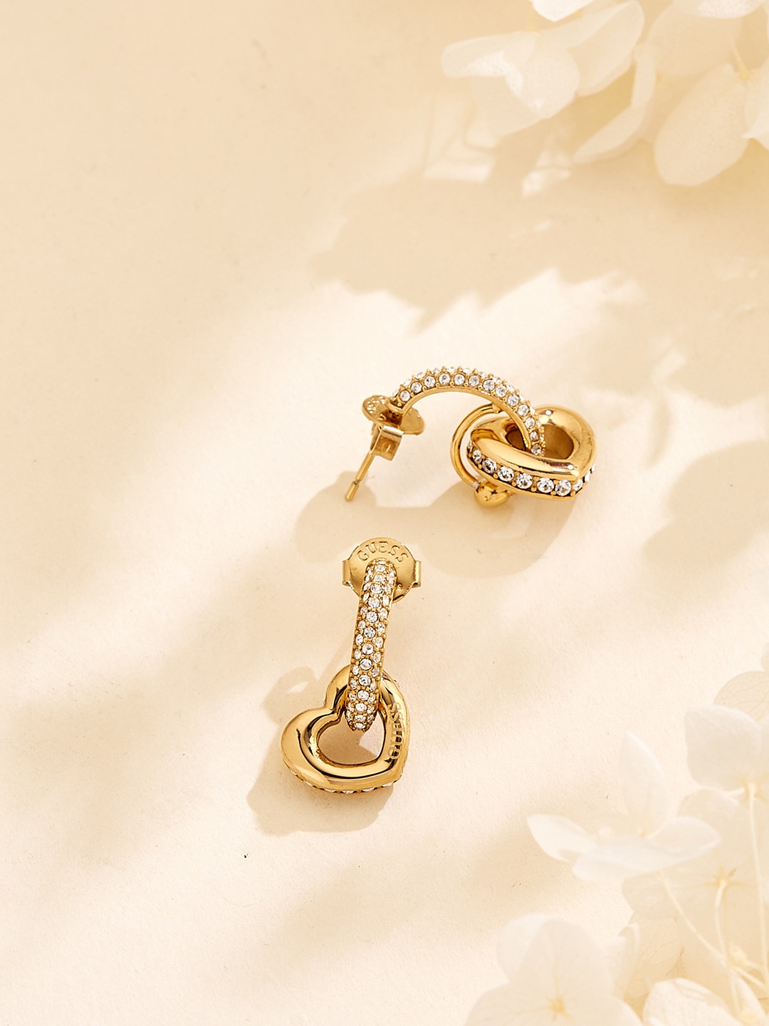 Guess Women L.O.V.E. Gold Pleated Steel Drop Earrings