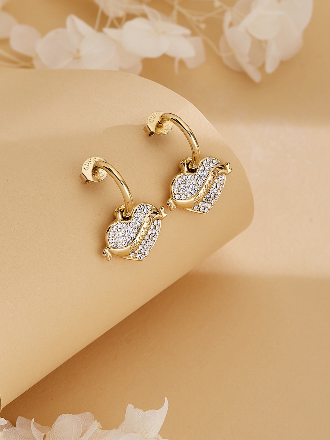 Guess Women Vintage Gold Pleated Steel Drop Earrings