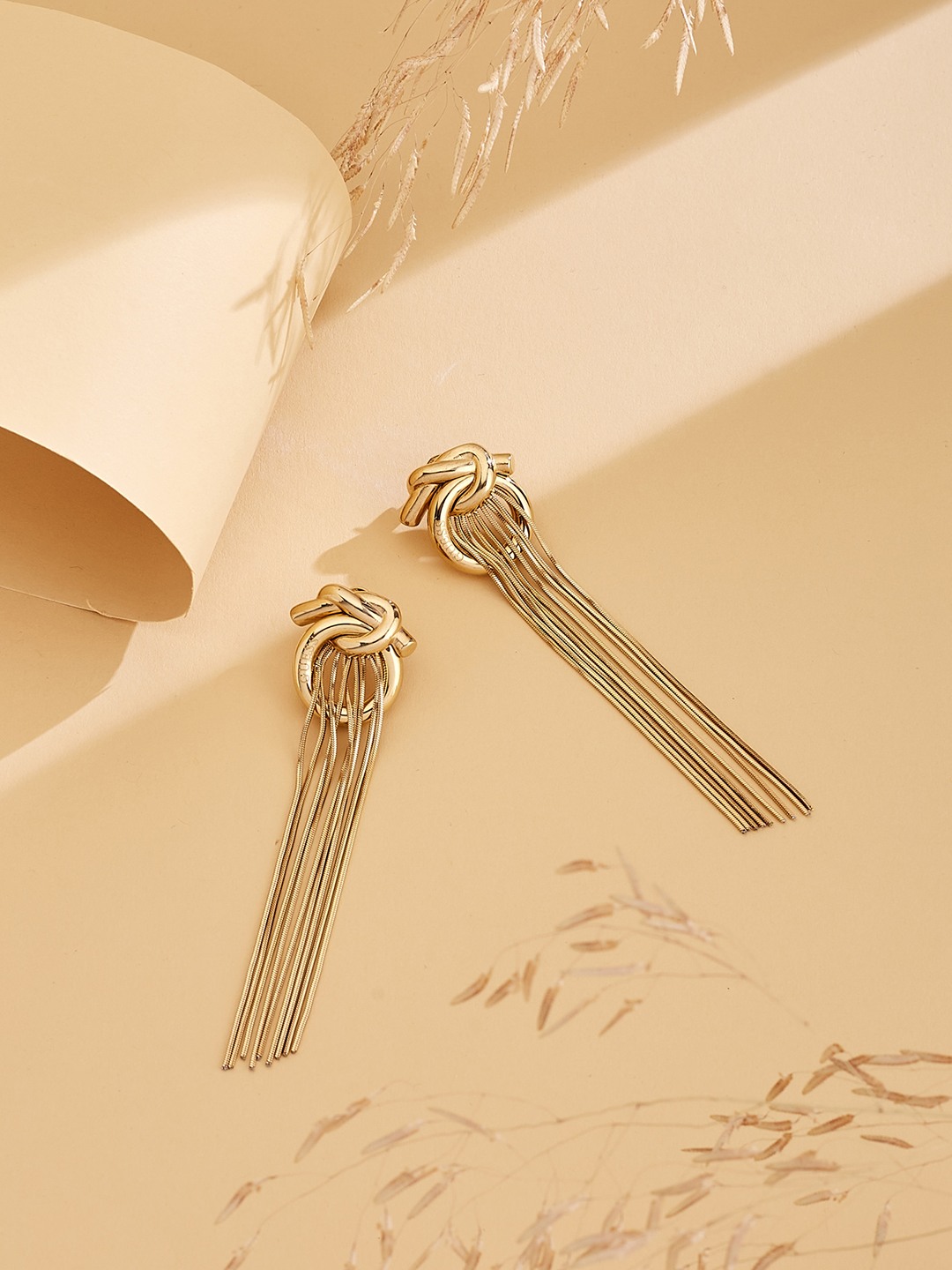 Guess Women Hold Me Tight Gold Pleated Steel Drop Earrings