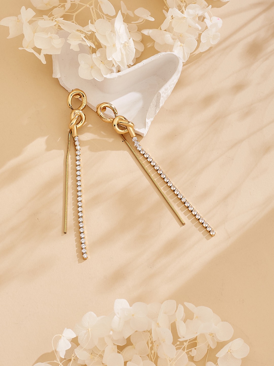 Guess Women Hold Me Tight Gold Pleated Steel Drop Earrings