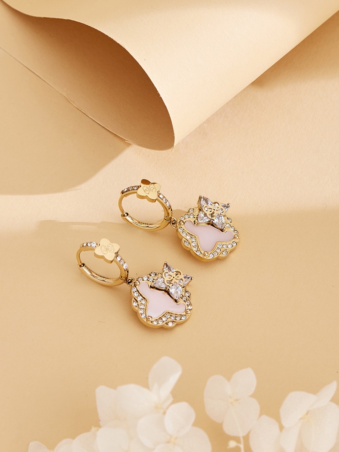 Guess Women Wild Flower Gold Pleated Steel Drop Earrings