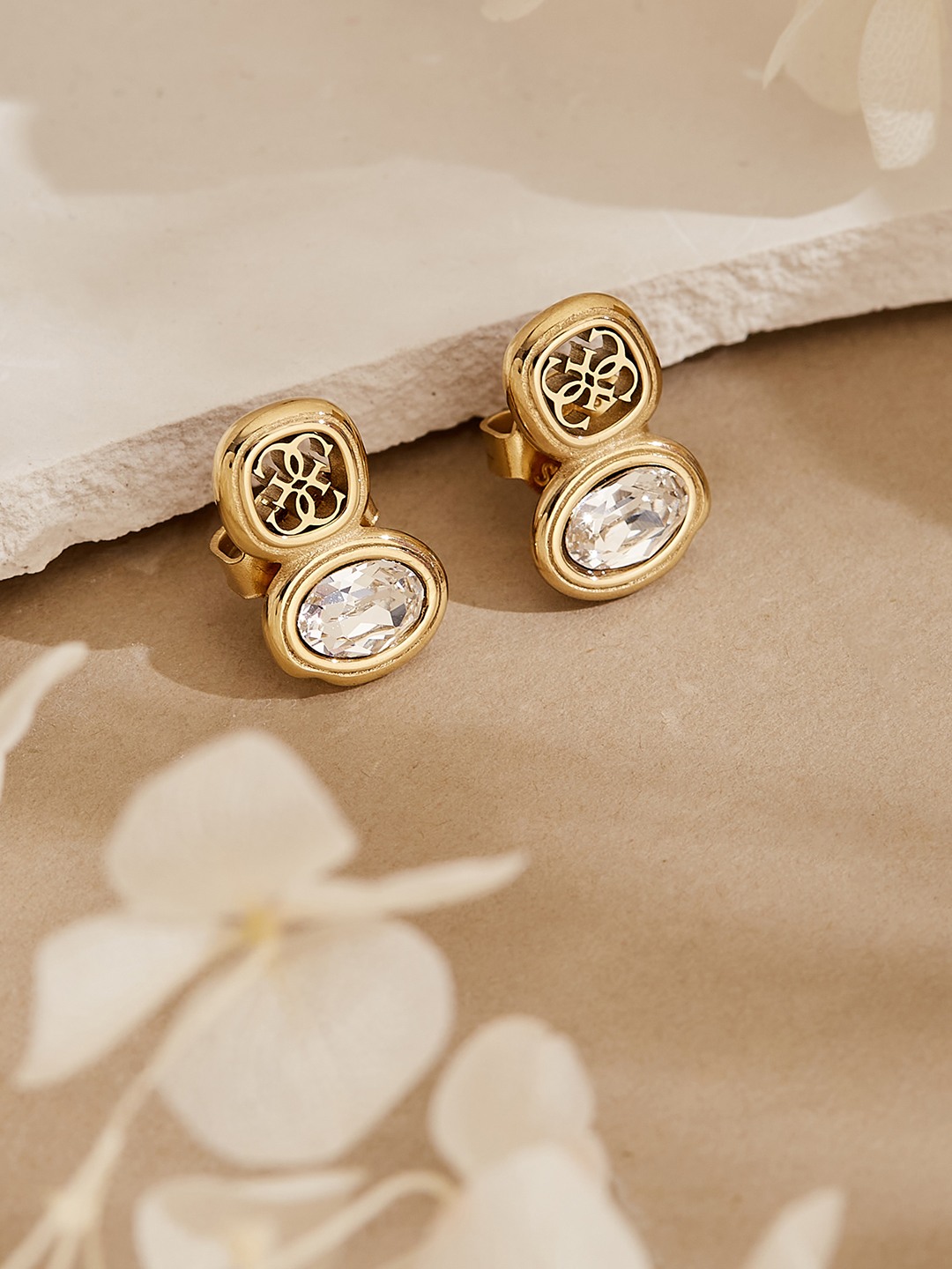 Guess Women Mamounia Gold Pleated Steel Studs Earrings