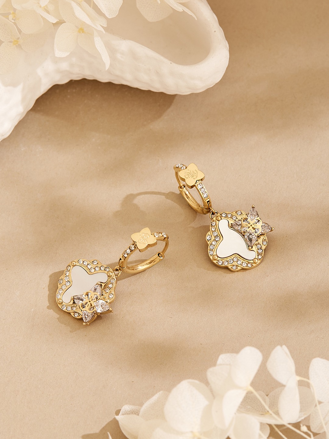 Guess Women Wild Flower Gold Pleated Steel Drop Earrings