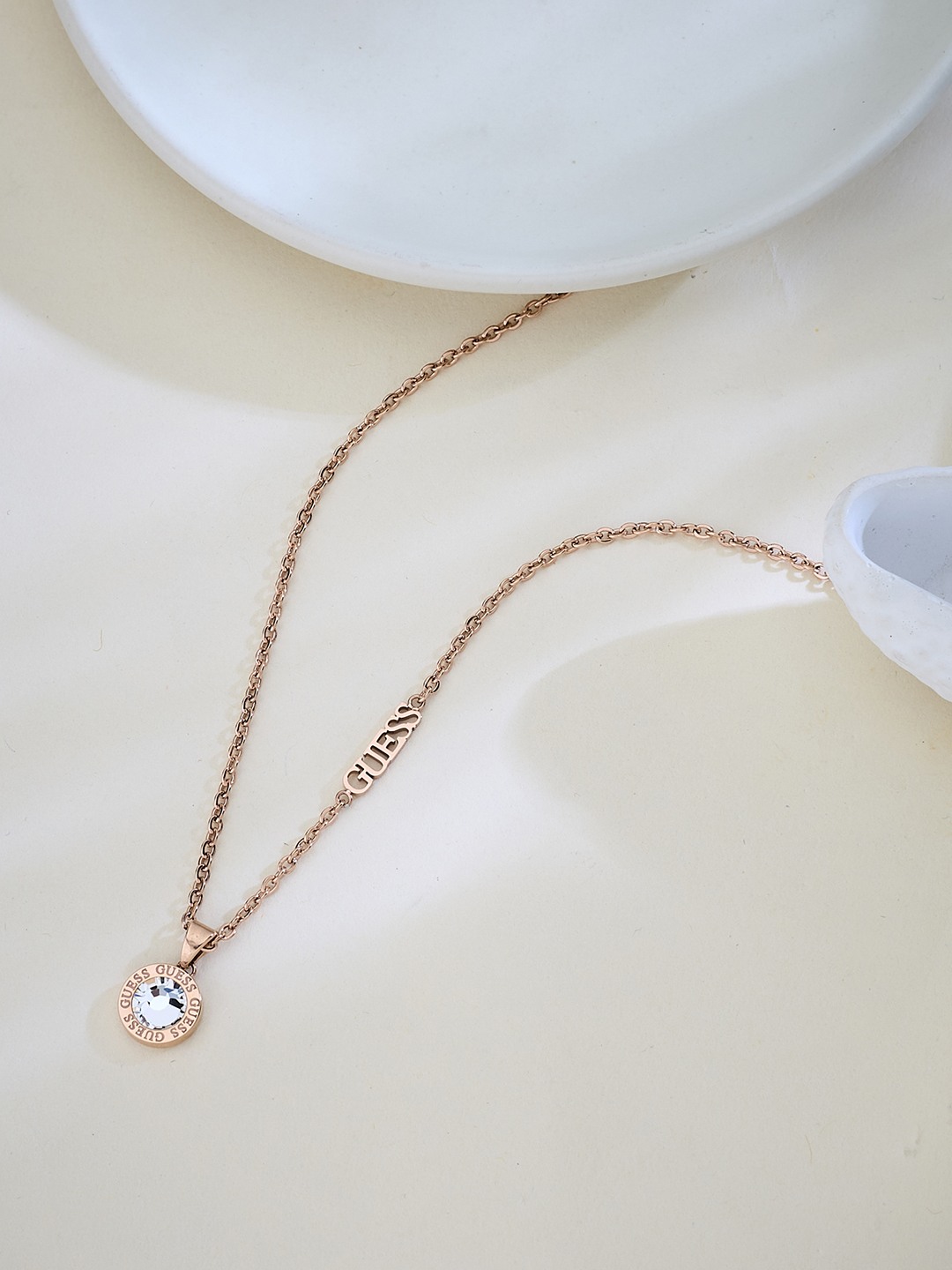 Guess Women Color My Day Rose Gold Pleated Steel Necklace