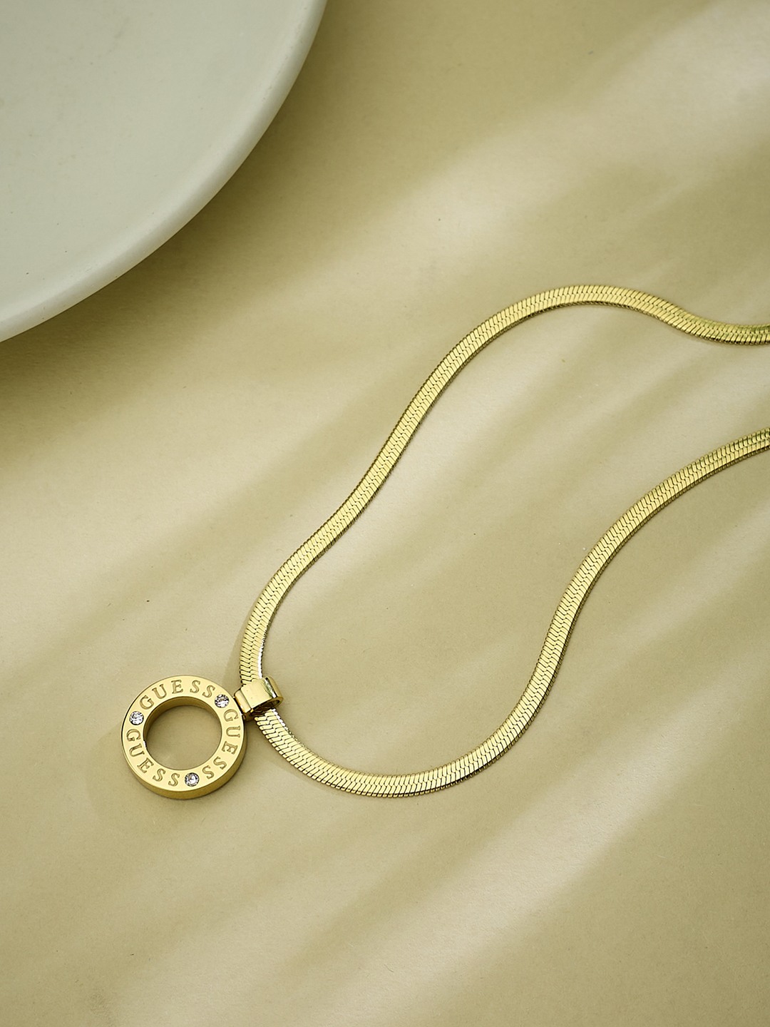 Guess Women Stainless Steel Crystal Circle Lights Necklace