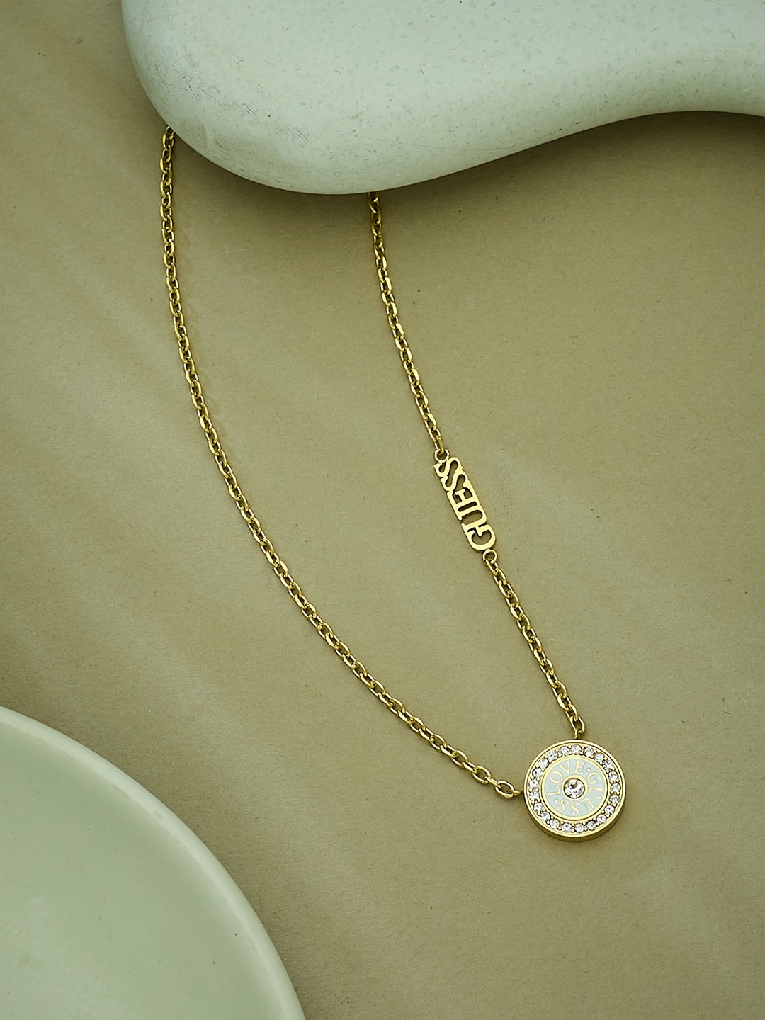 Guess Women Stainless Steel Crystal Love Necklace