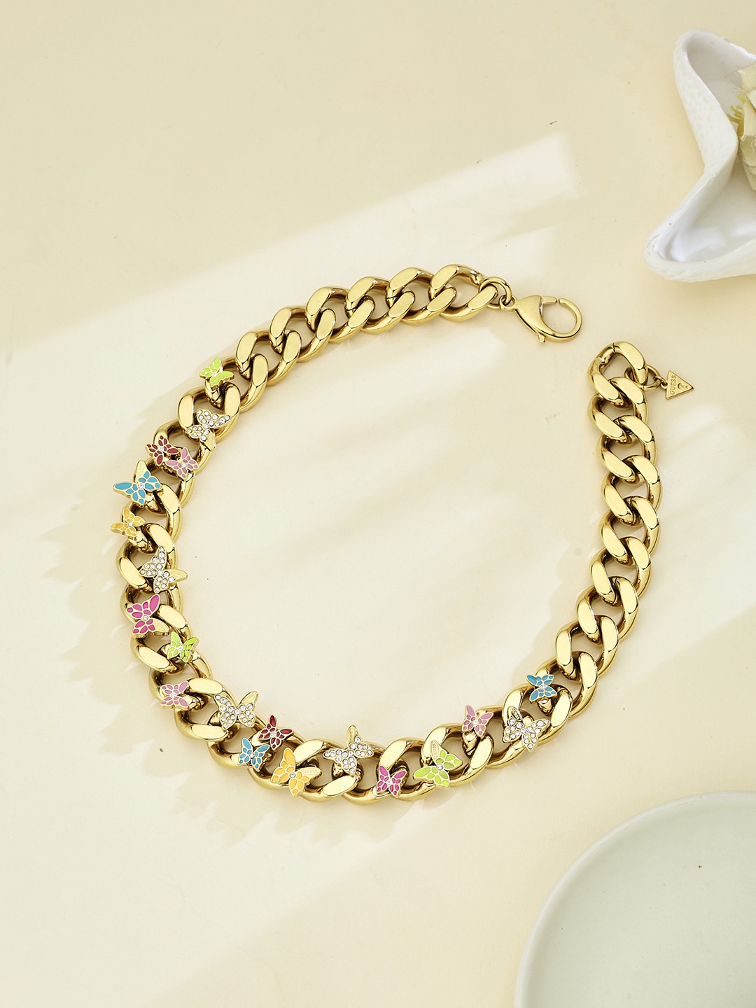 Guess Women Stainless Steel Crystal Chrysalis Chain Necklace