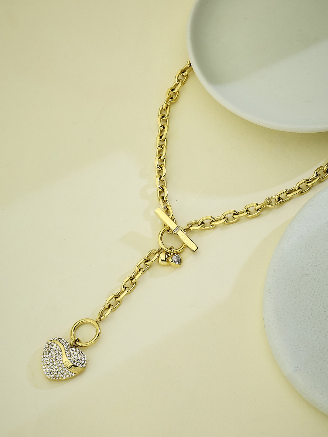 Guess Women Stainless Steel Crystal In My Heart Necklace