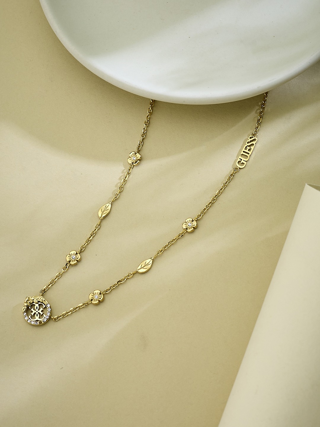 Guess Women Stainless Steel Crystal 4G Love Necklace