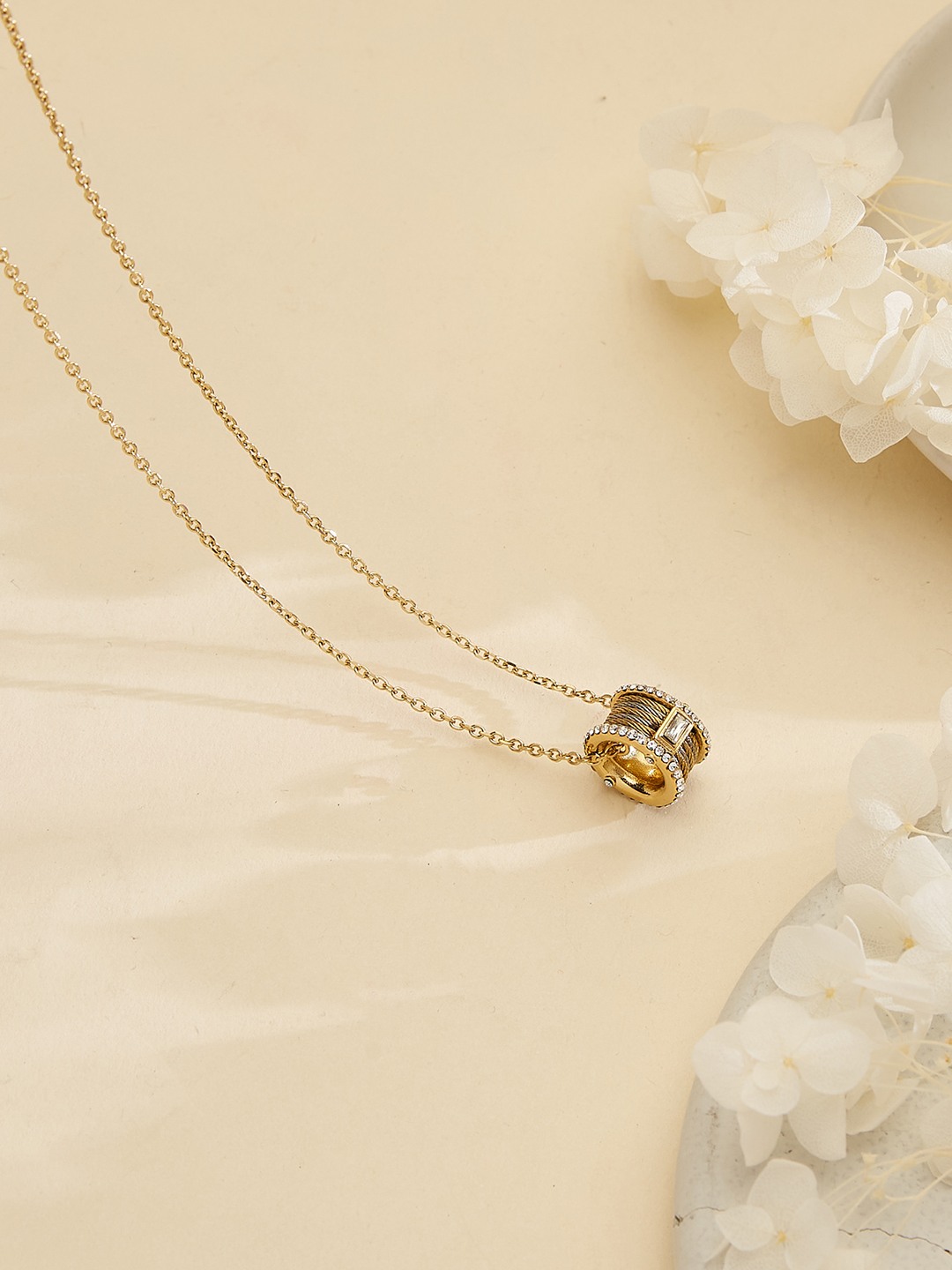 Guess Women Kalybe Silver & Gold Pleated Steel Necklace