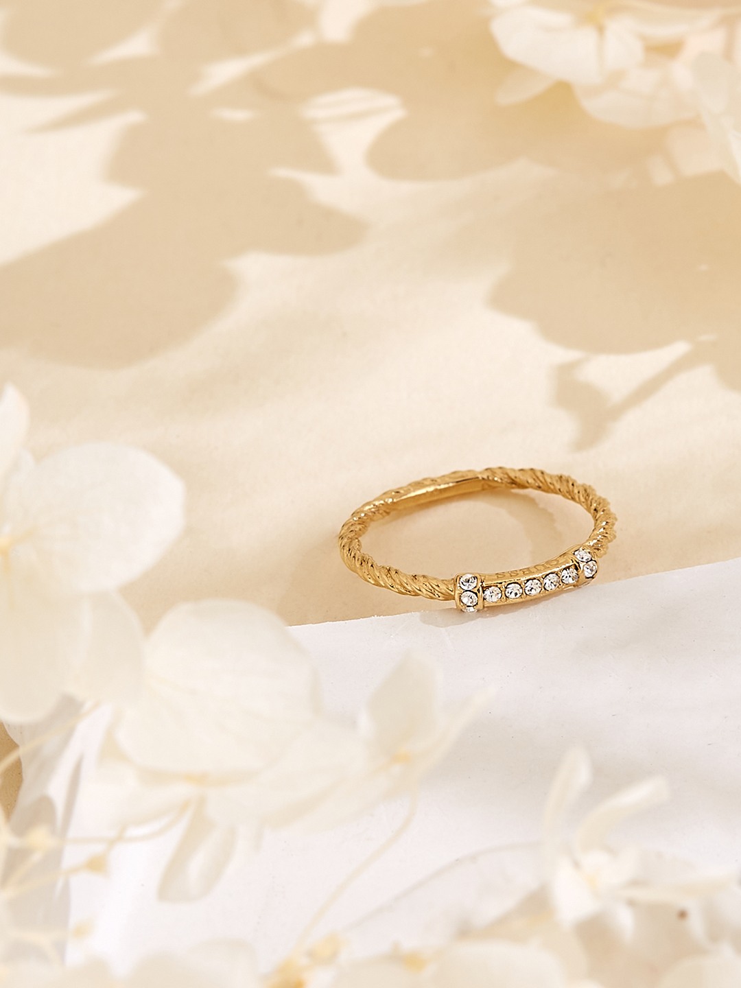 Guess Women Kalybe Gold Pleated Steel Ring