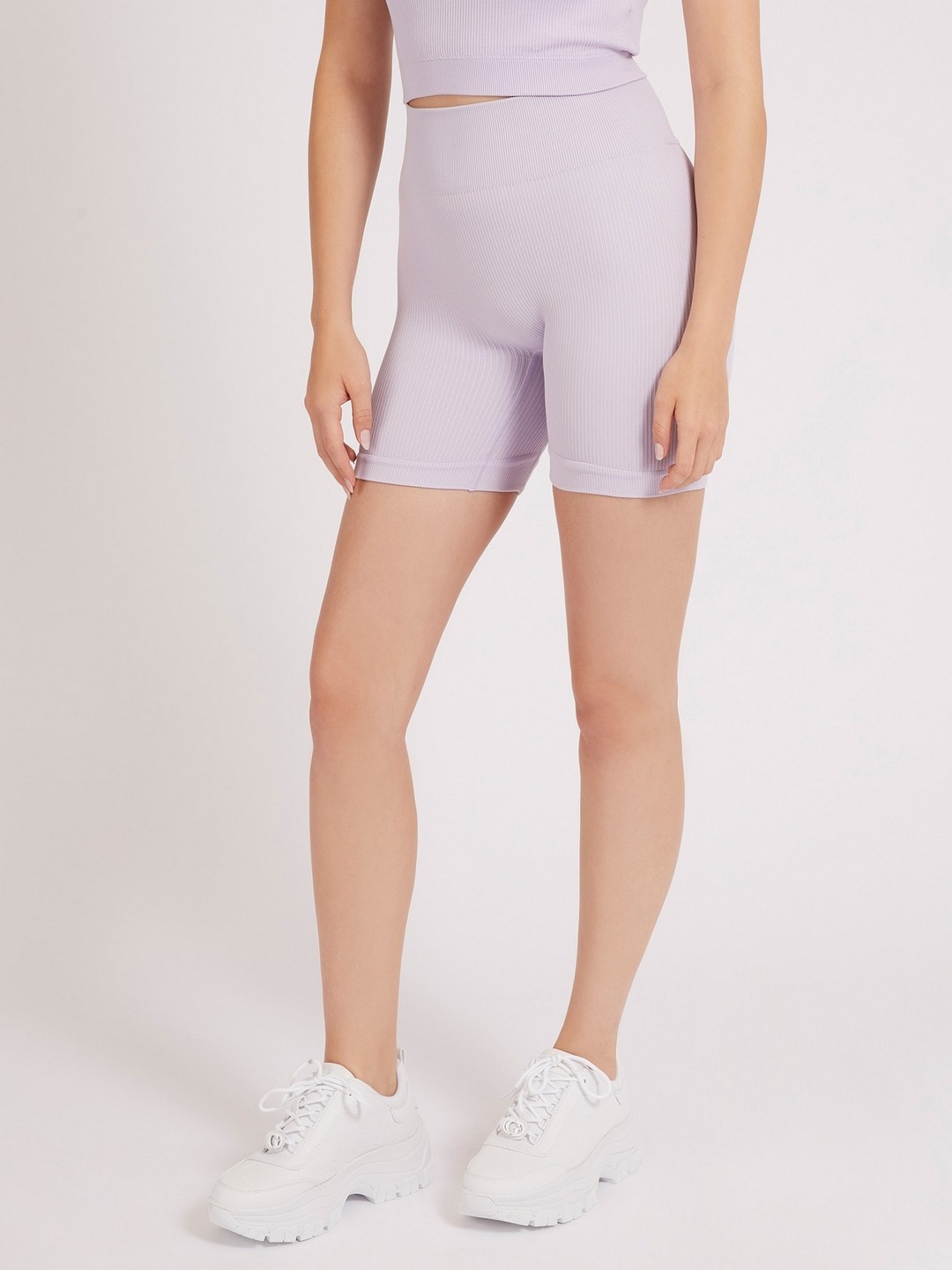 Purple Ribbed High-Rise Regular Fit Ribbed Seamless Shorts