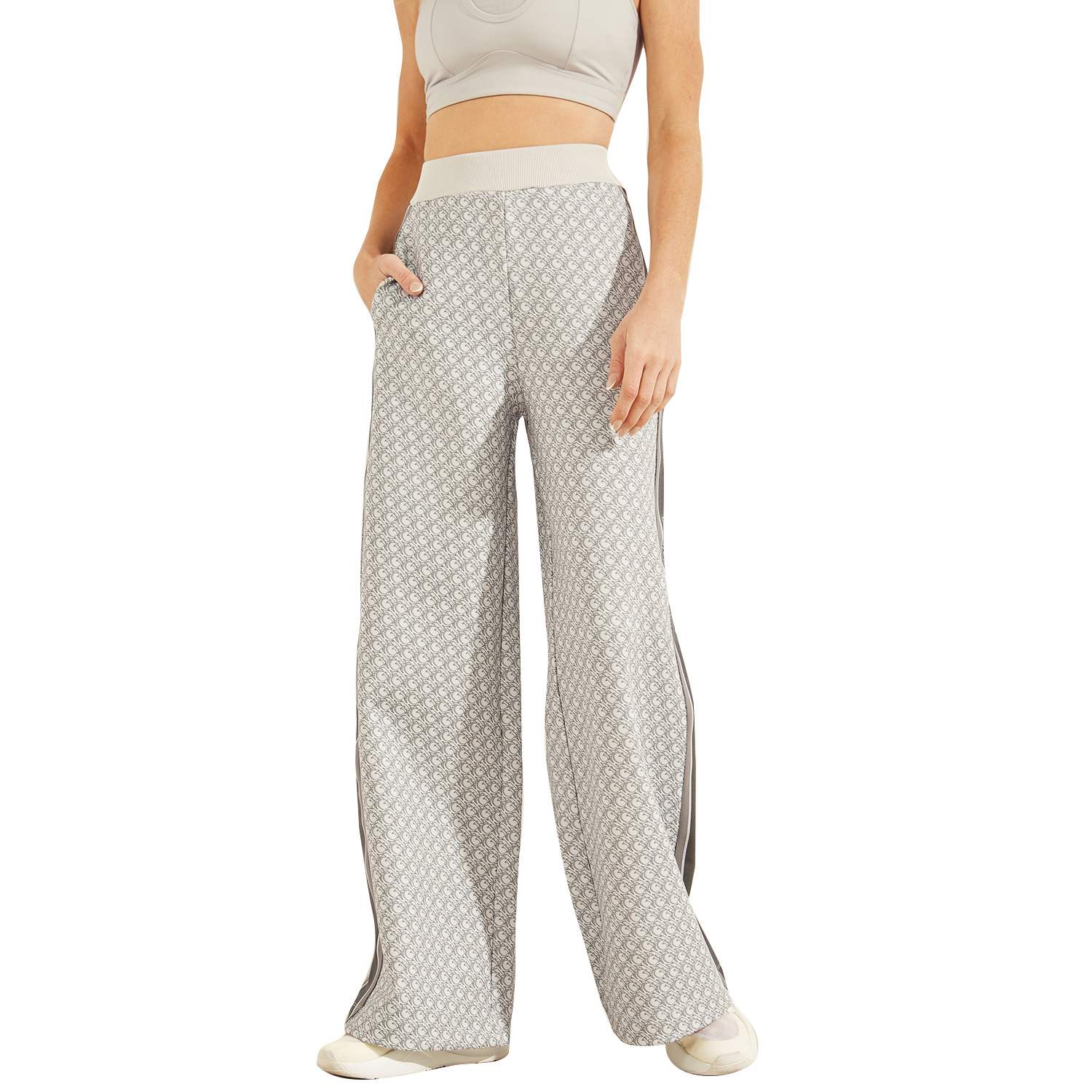 Guess Women Monogram Wide Leg Flat-Front Trousers
