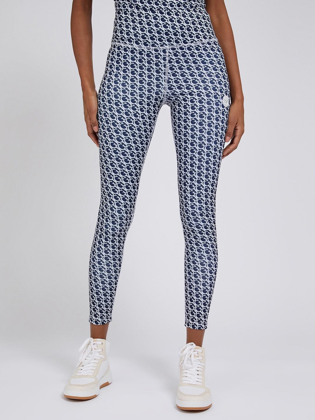 Women Blue Printed High-Rise Tights