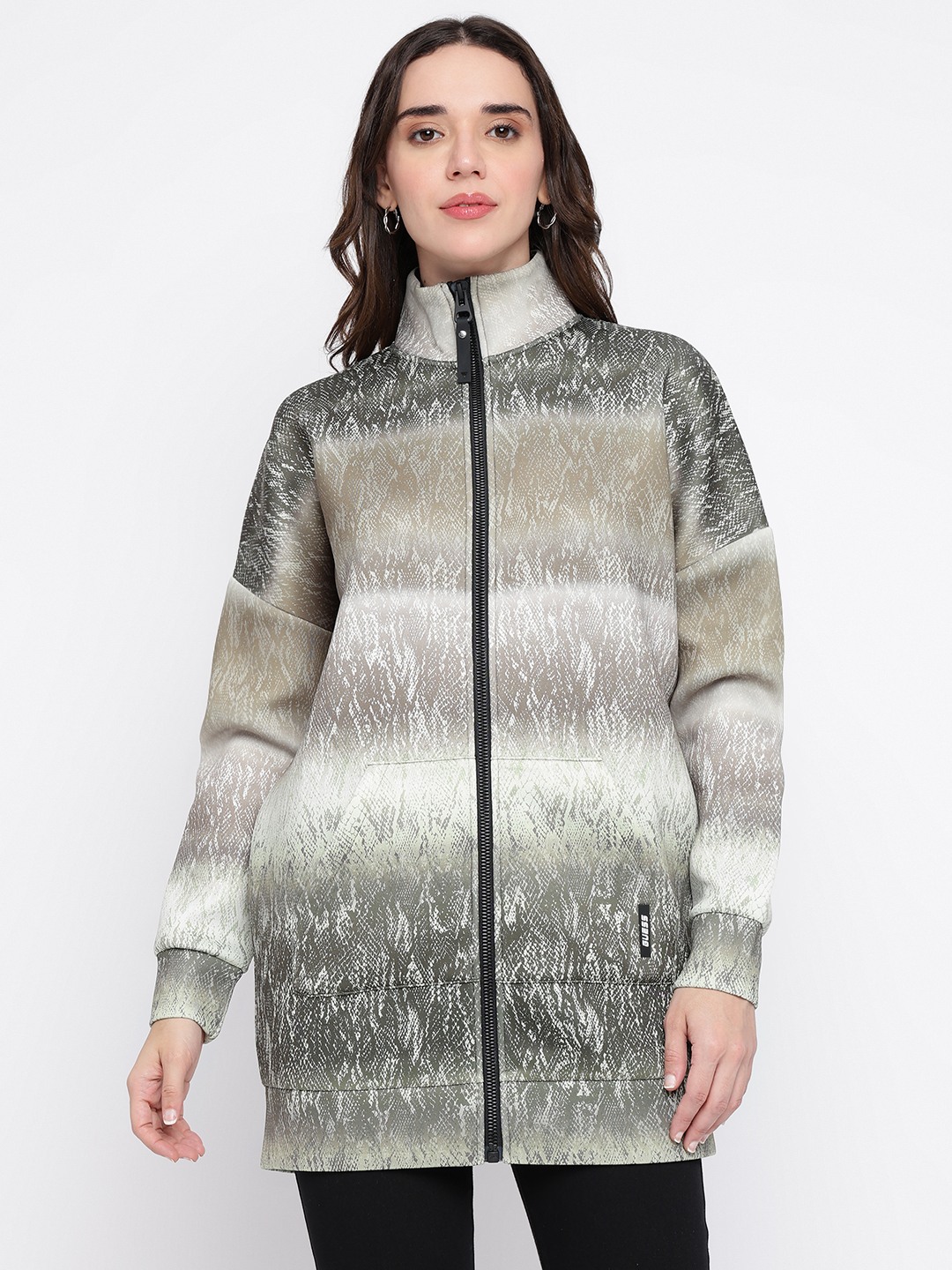 Peach Ombre Mock Neck Full Sleeve Front Open Sweatshirt