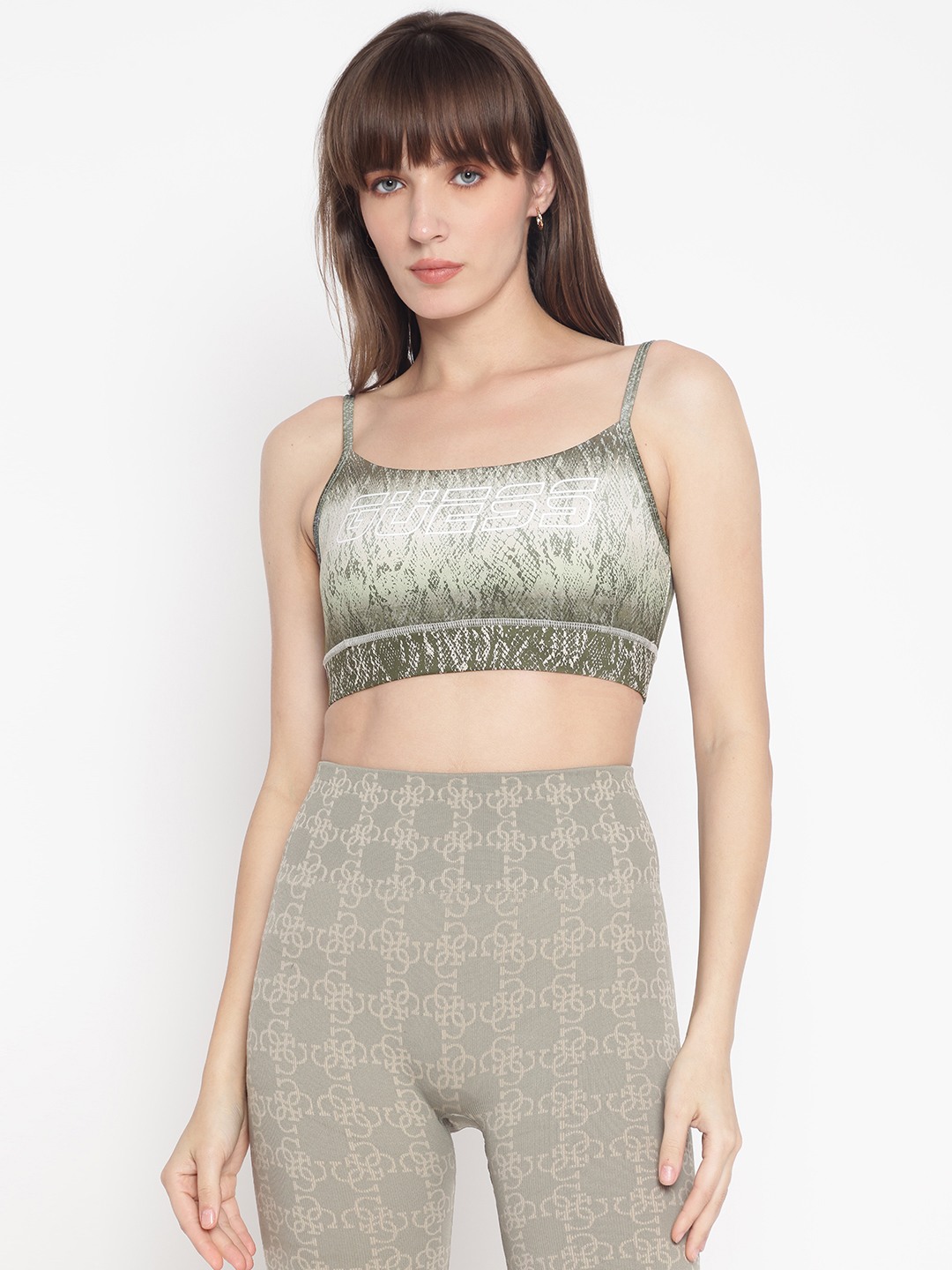 Olive Printed Shoulder Strap Sleeveless Crop Top