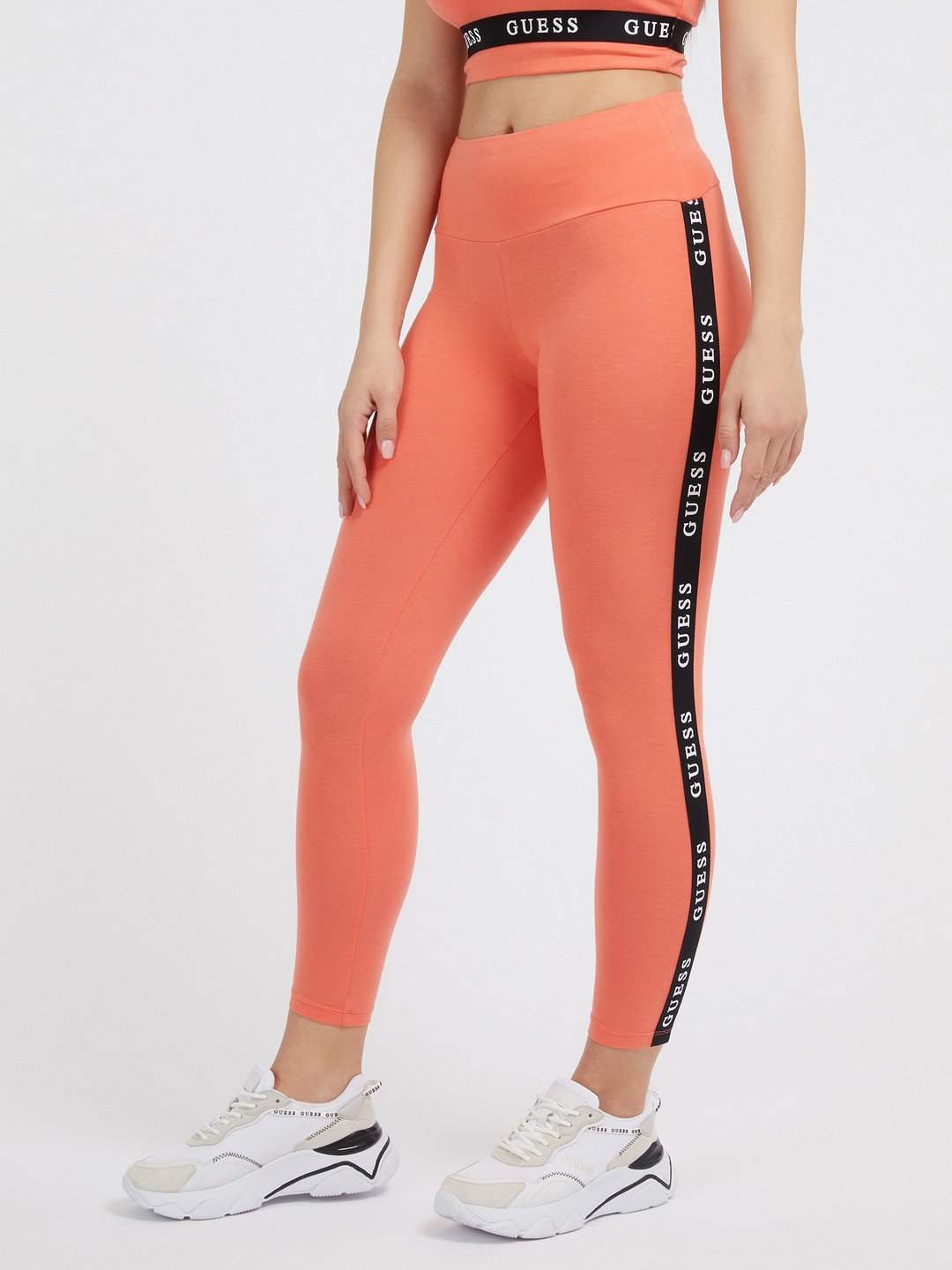 Women Vibrant Peach Solid Leggings