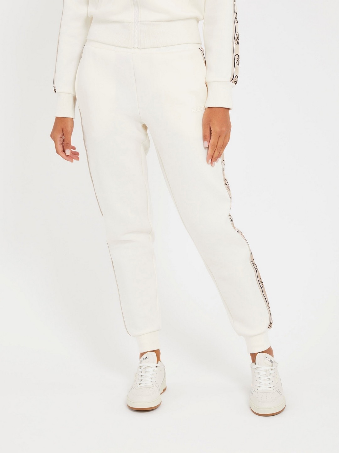 Guess Women's White Polycotton Solid Regular Fit Joggers