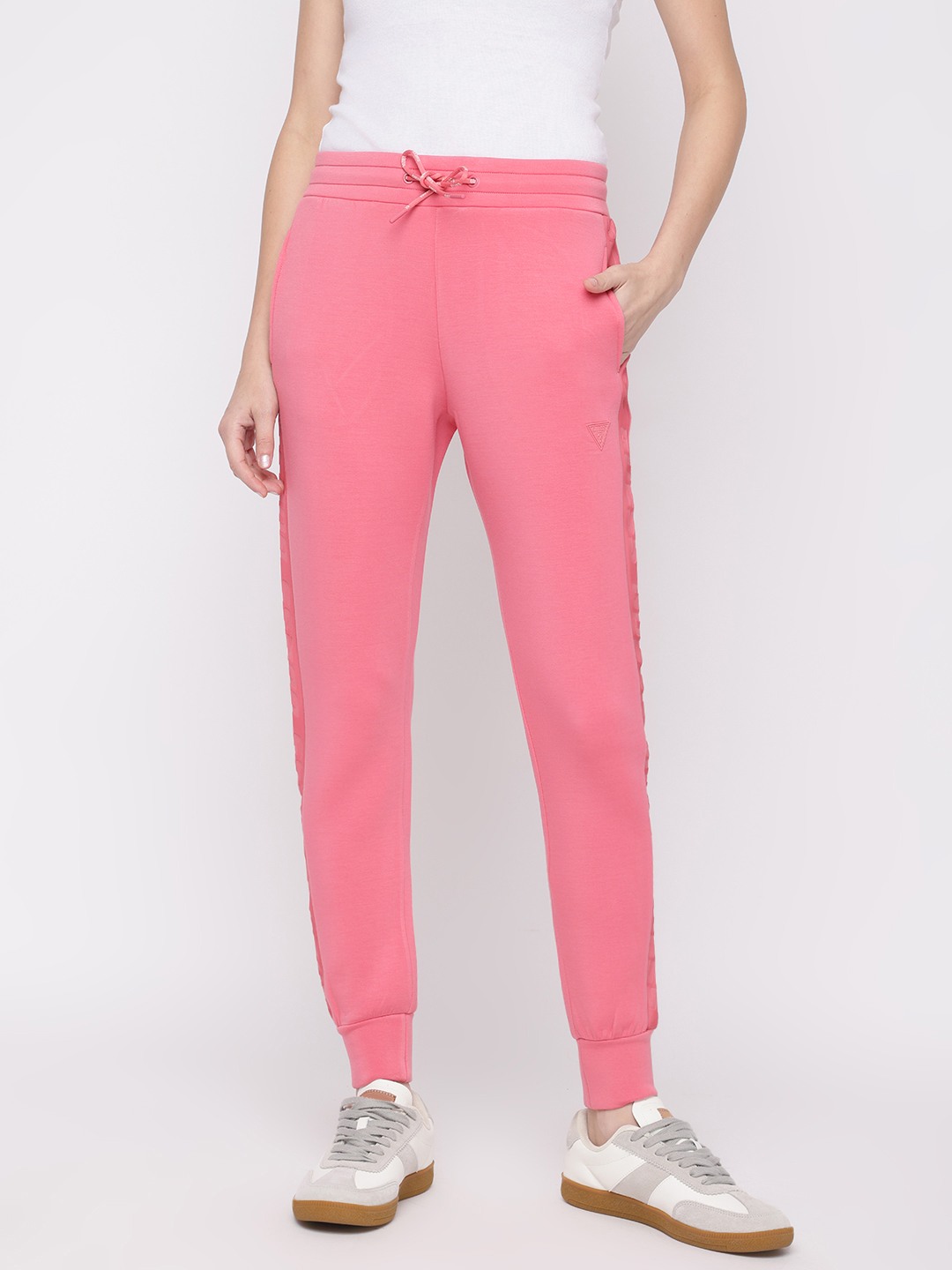 Guess Women's Pink Solid High-Rise Regular Fit Joggers