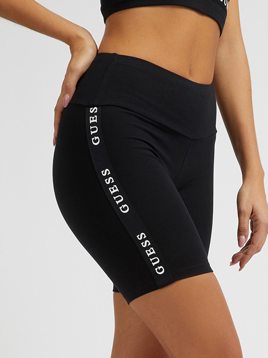 Jet Black Taping Mid Rise Skinny Shorts