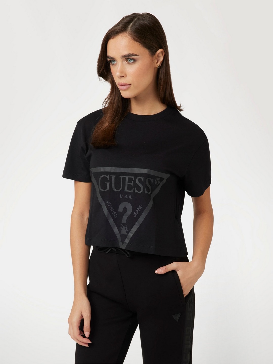 Guess Women Black Printed Round Neck T-shirt