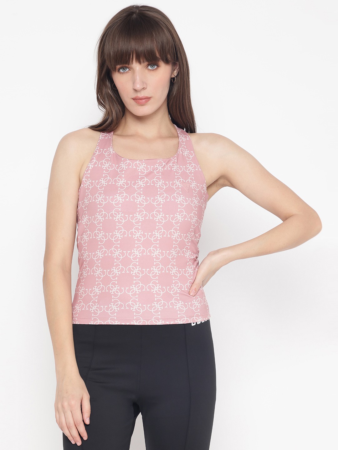 Pink Printed Round Sleeveless Top