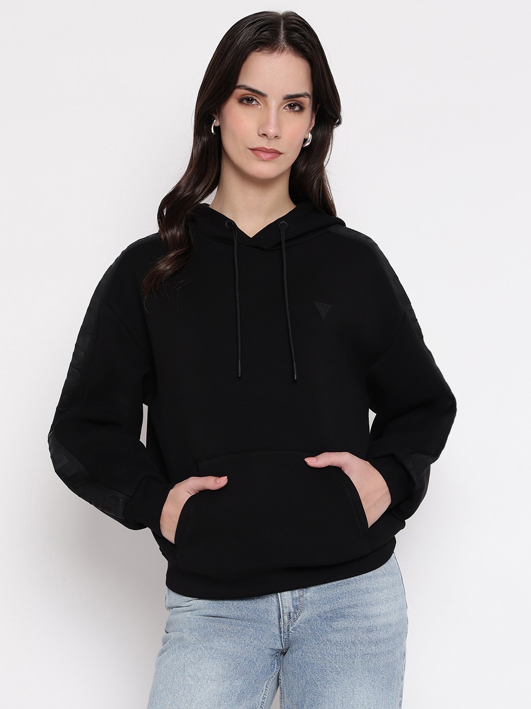 Black Solid Hooded Sweatshirt
